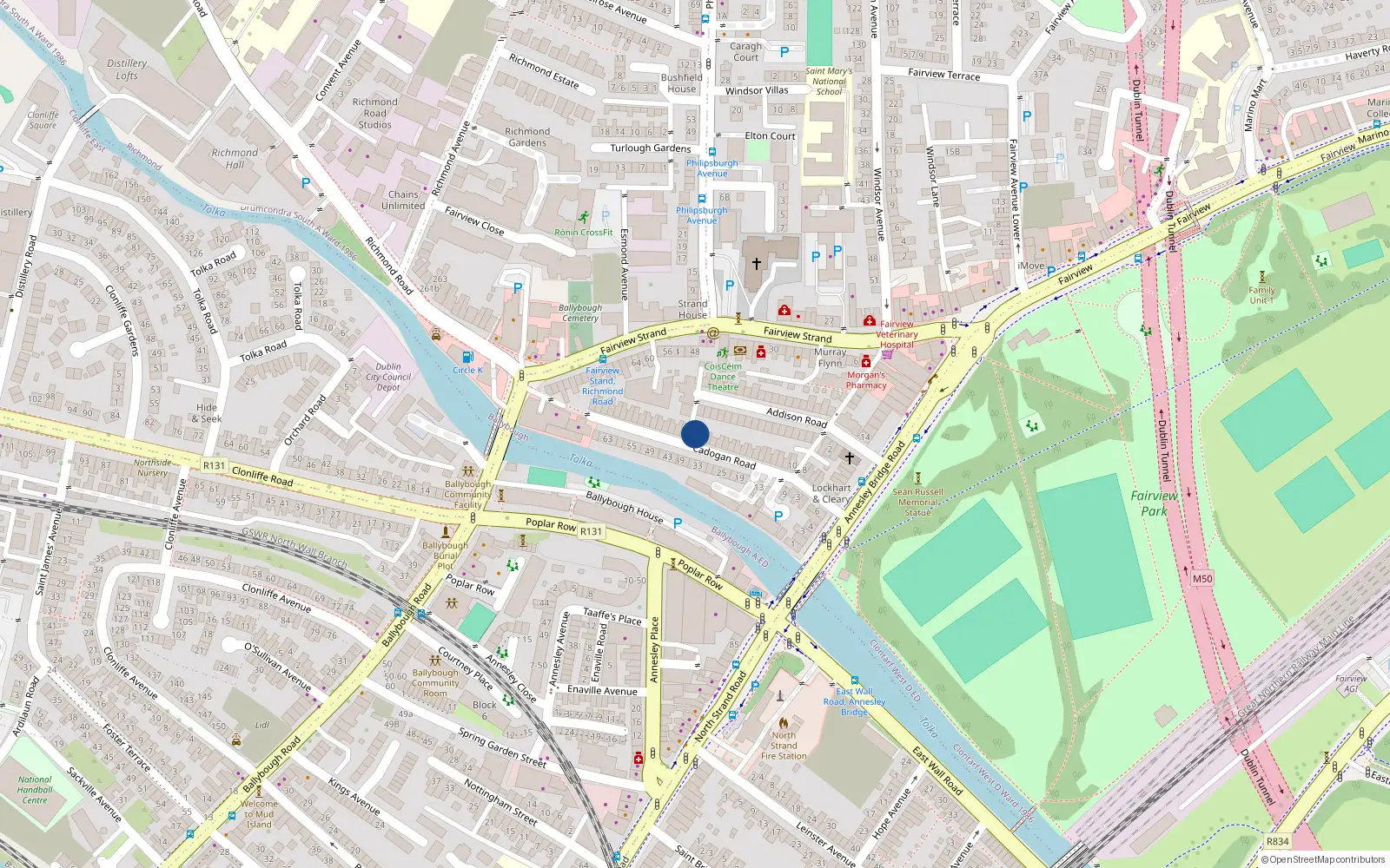 Overhead map showing the location of 42 Cadogan Road, Dublin 3