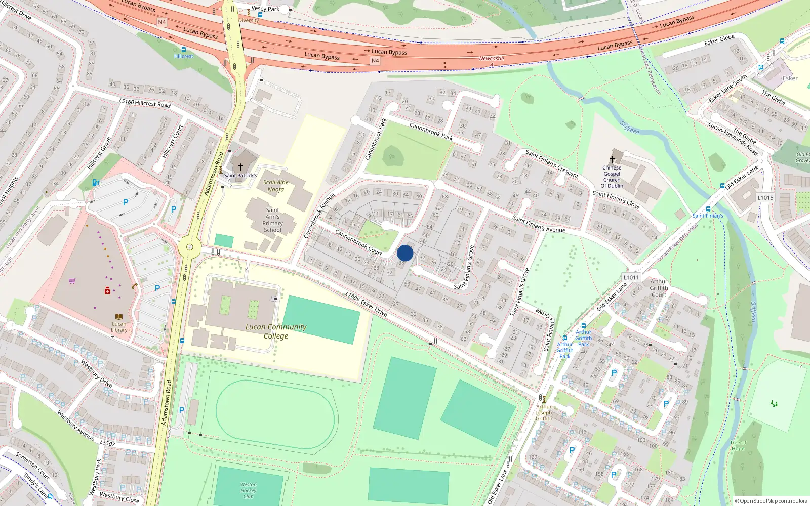 Overhead map showing the location of 42 Cannonbrook Court, Lucan, Dublin
