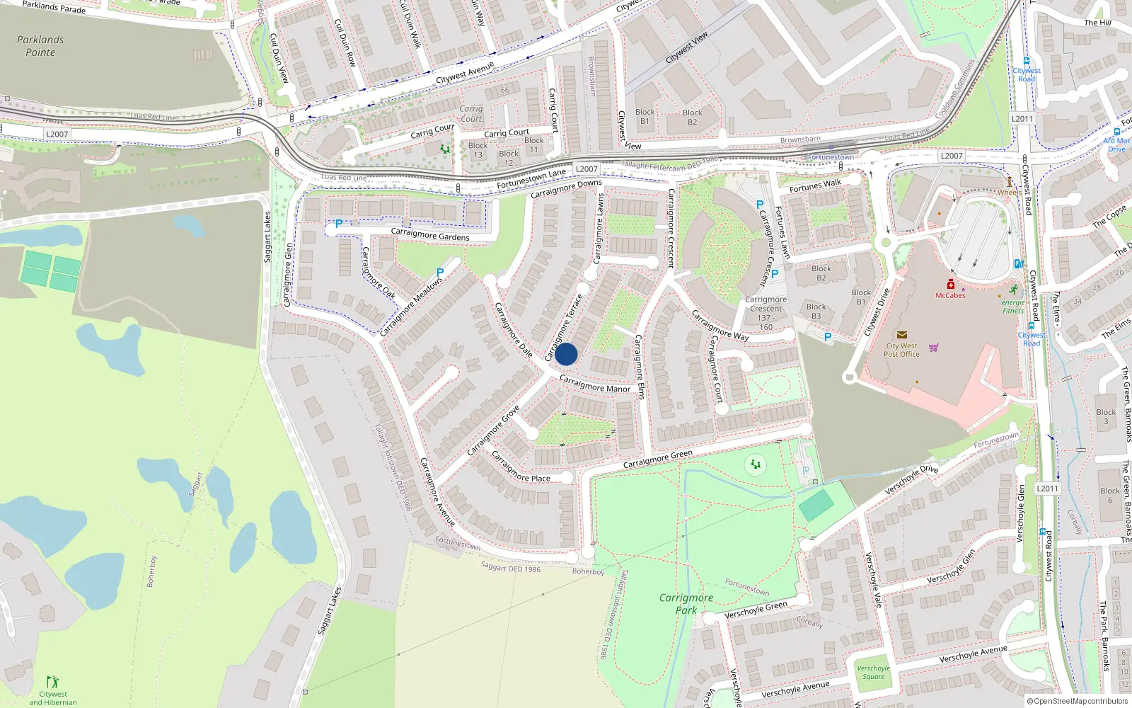 Overhead map showing the location of 42 Carrigmore Terrace, Dublin
