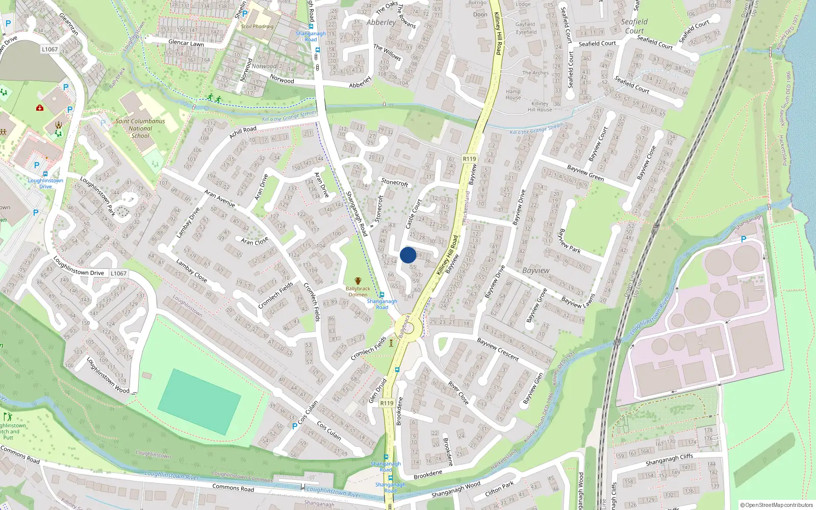 Overhead map showing the location of 42 Castle Court, Killiney Hill Road, Killiney