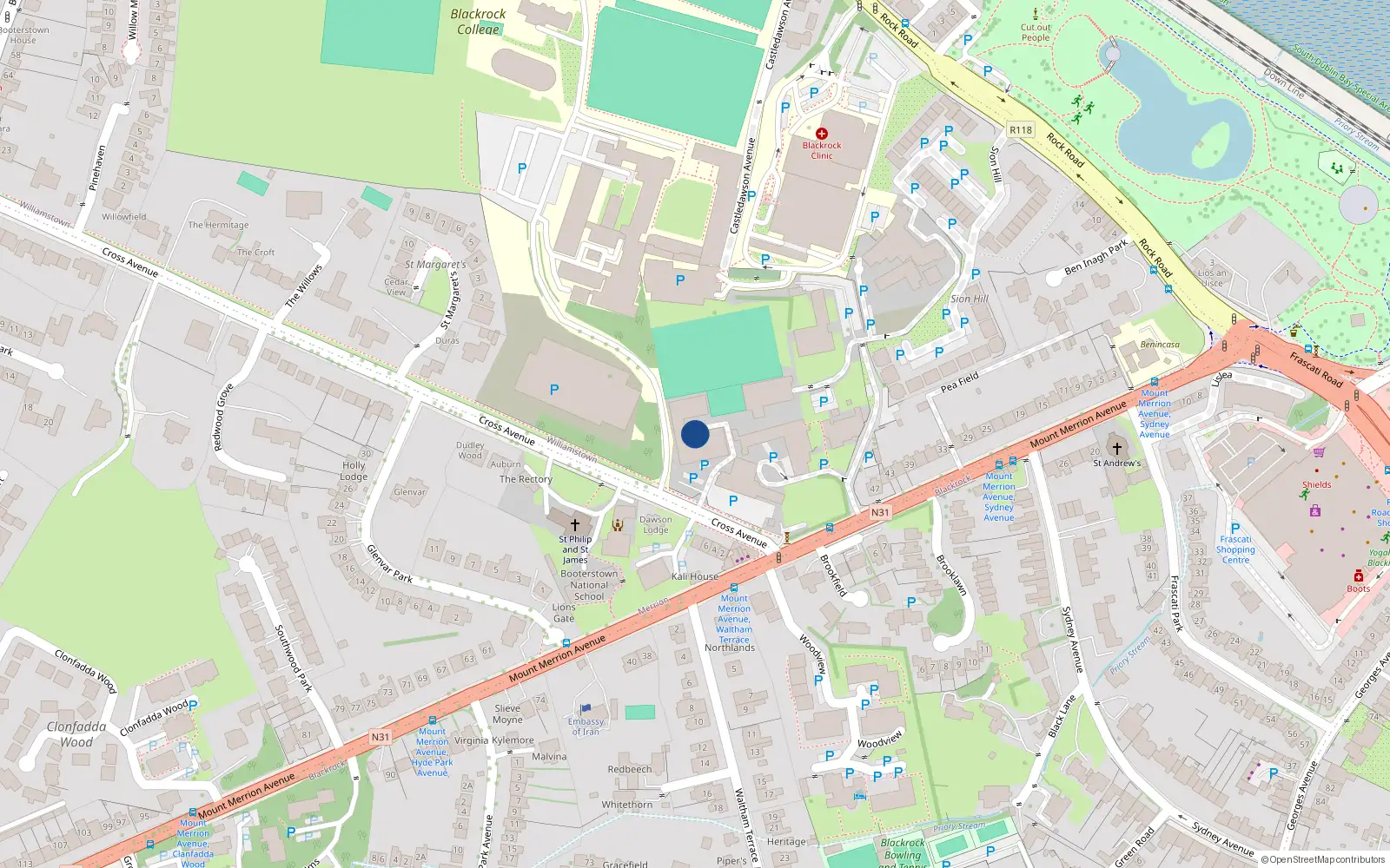 Overhead map showing the location of 42 Castle Danson, Sion Hill, Blackrock