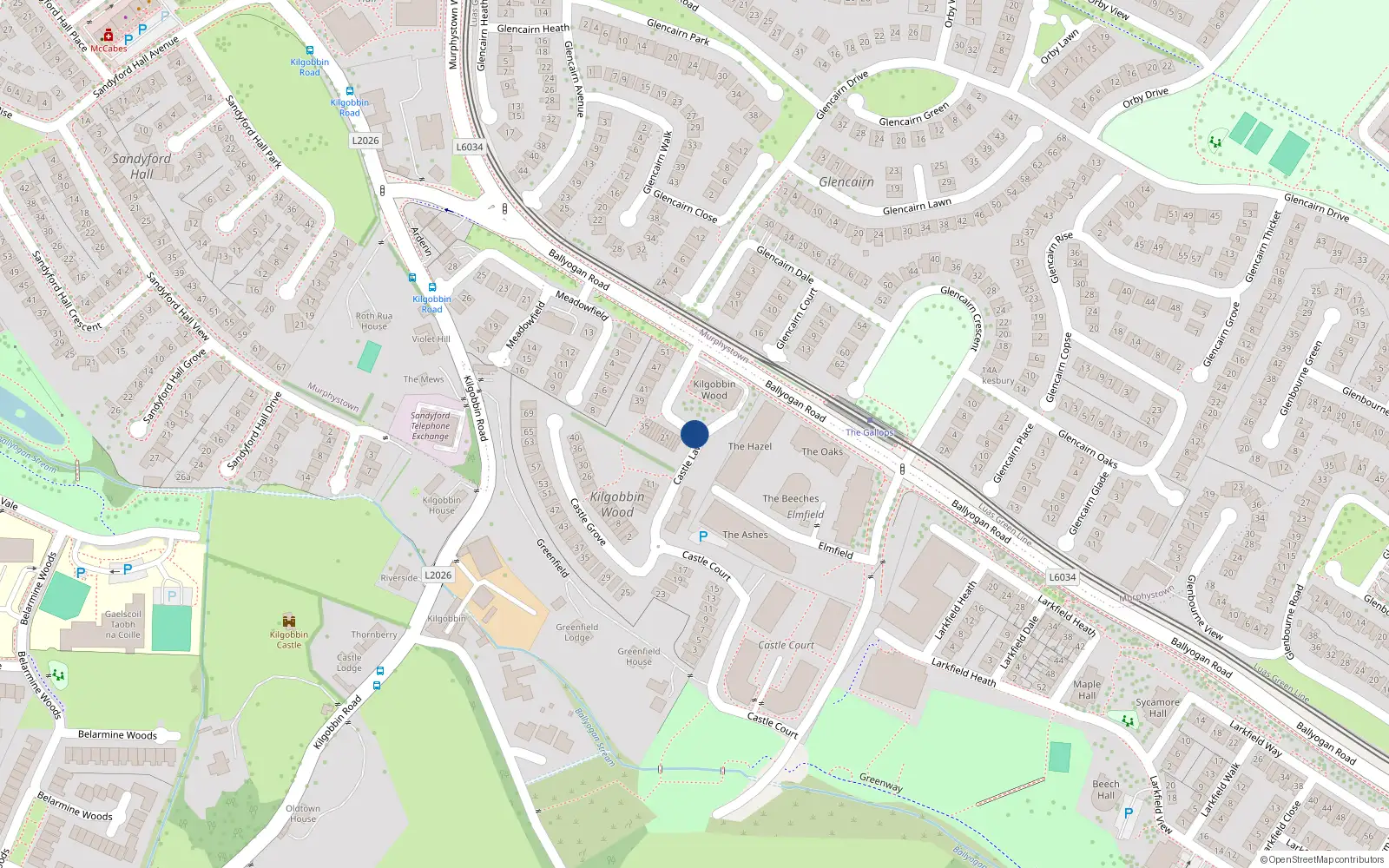 Overhead map showing the location of 42 Castle Lawn, Kilgobbin