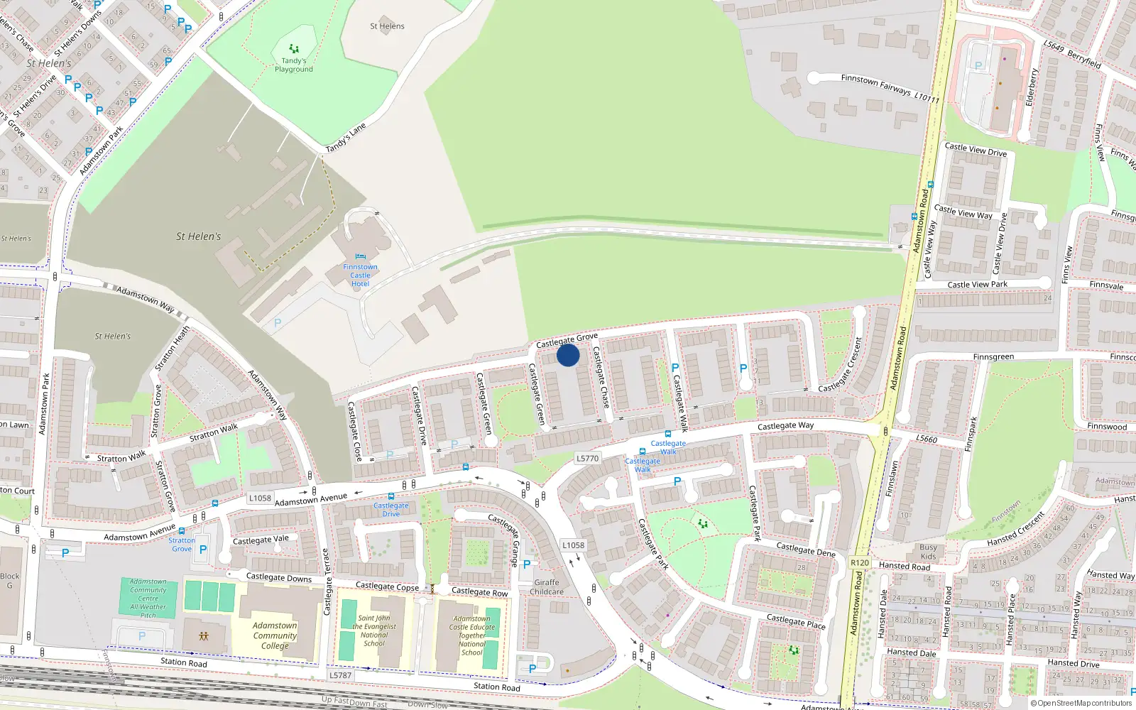 Overhead map showing the location of 42 Castlegate Grove, Lucan