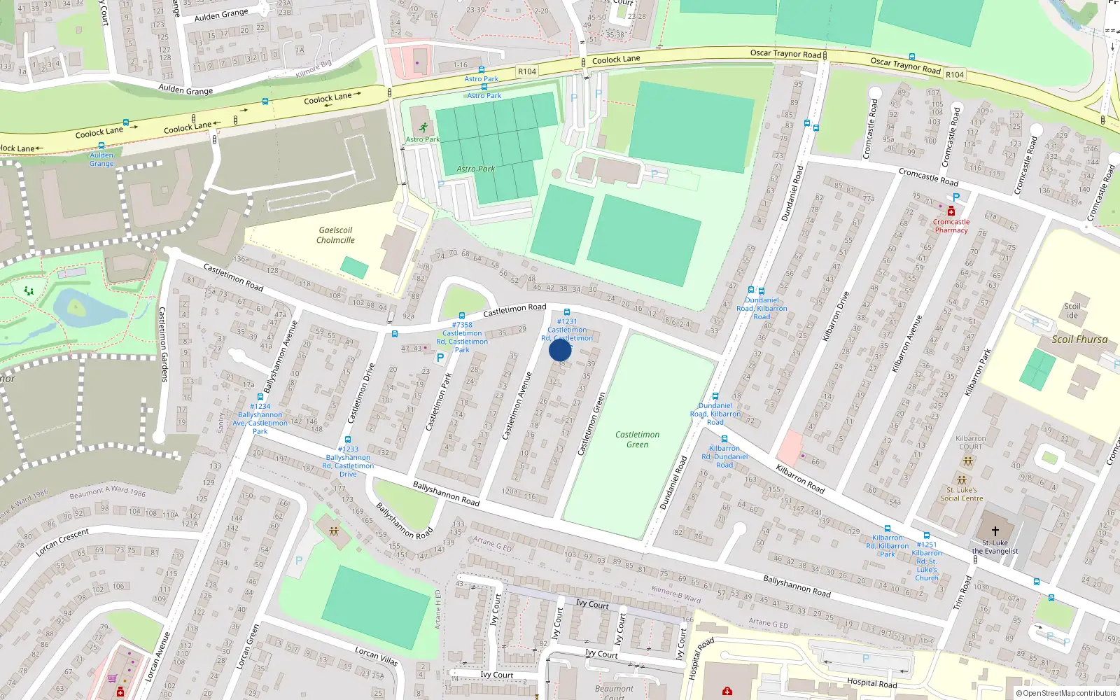 Overhead map showing the location of 42 Castletimon Avenue, Kilmore West, Coolock Dublin 5