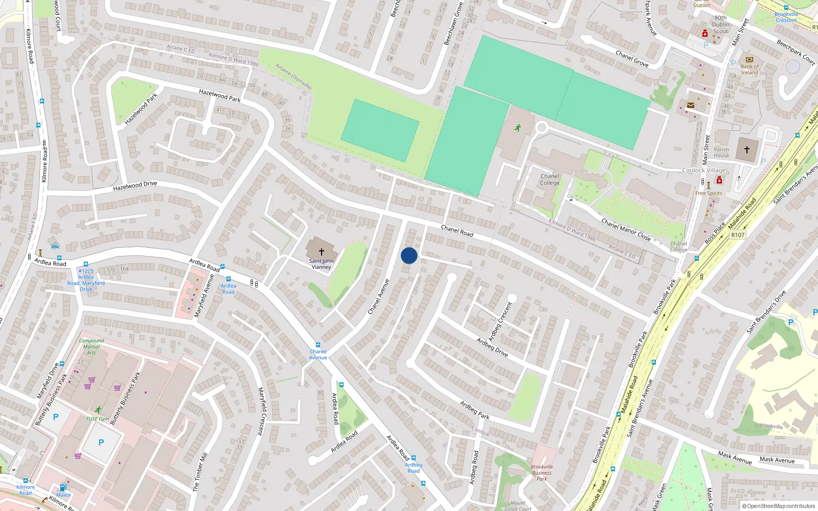 Overhead map showing the location of 42 Chanel Avenue, Artane, Dublin 5