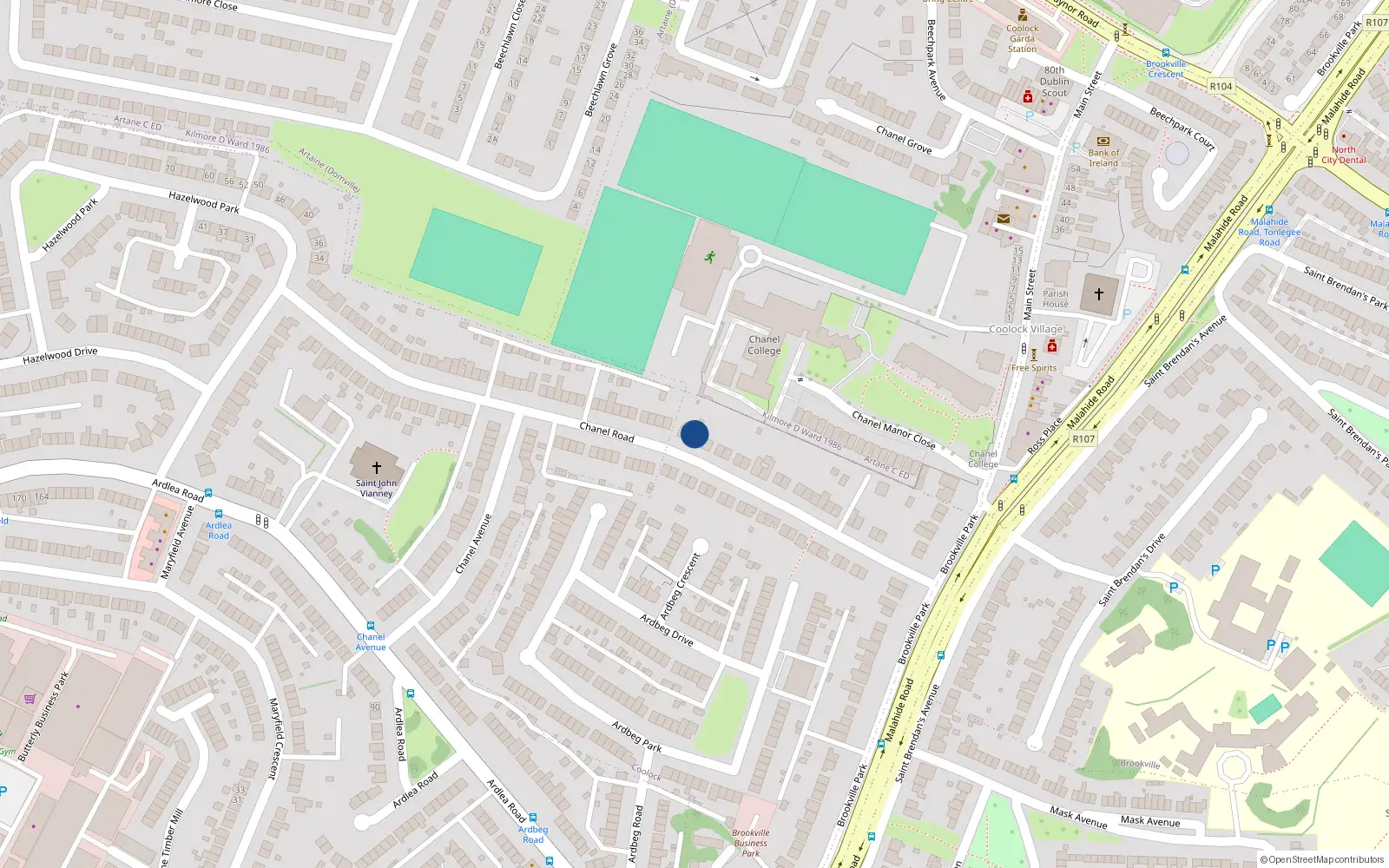 Overhead map showing the location of 42 Chanel Road, Dublin 5