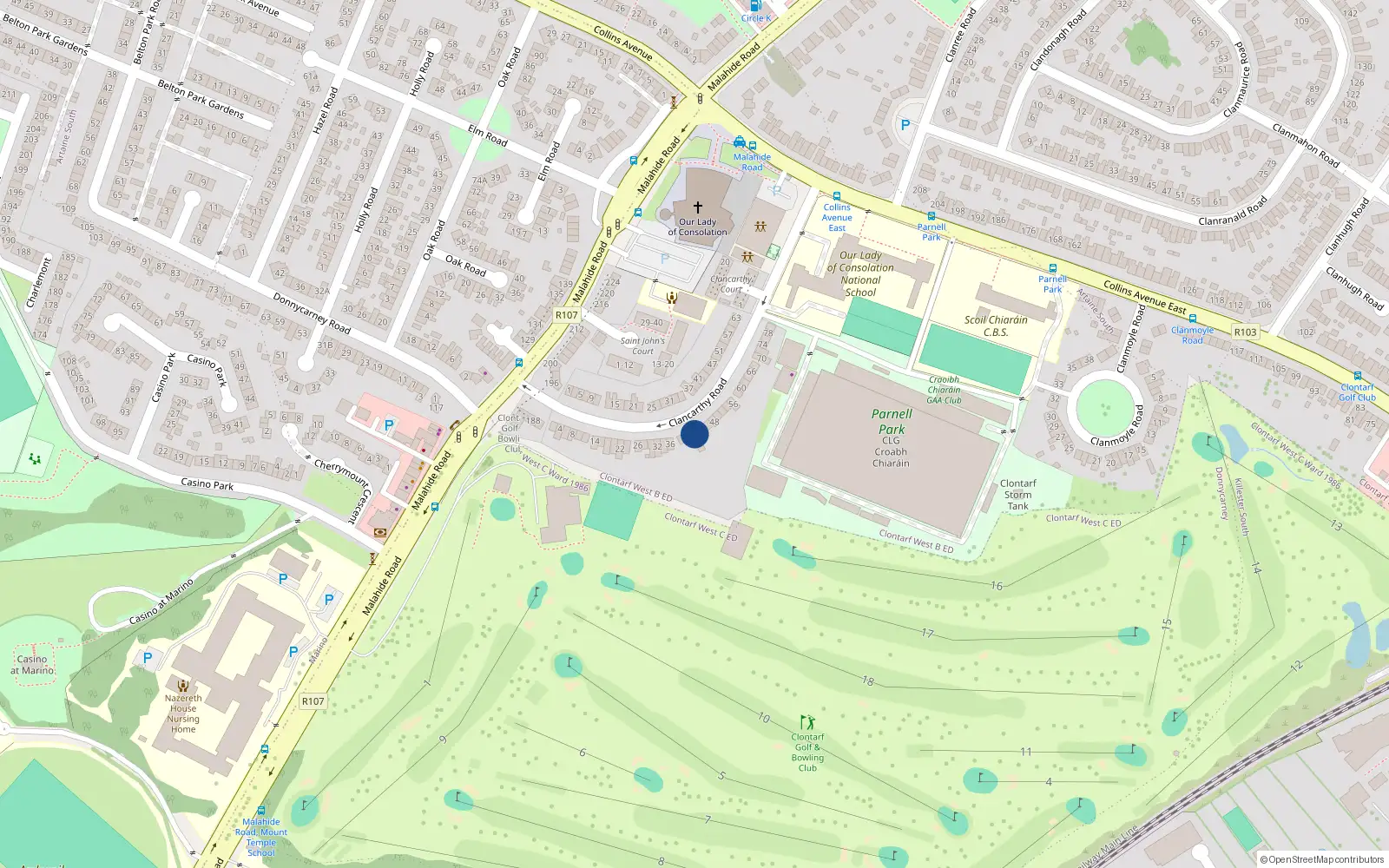 Overhead map showing the location of 42 Clancarthy Road, Dublin 5