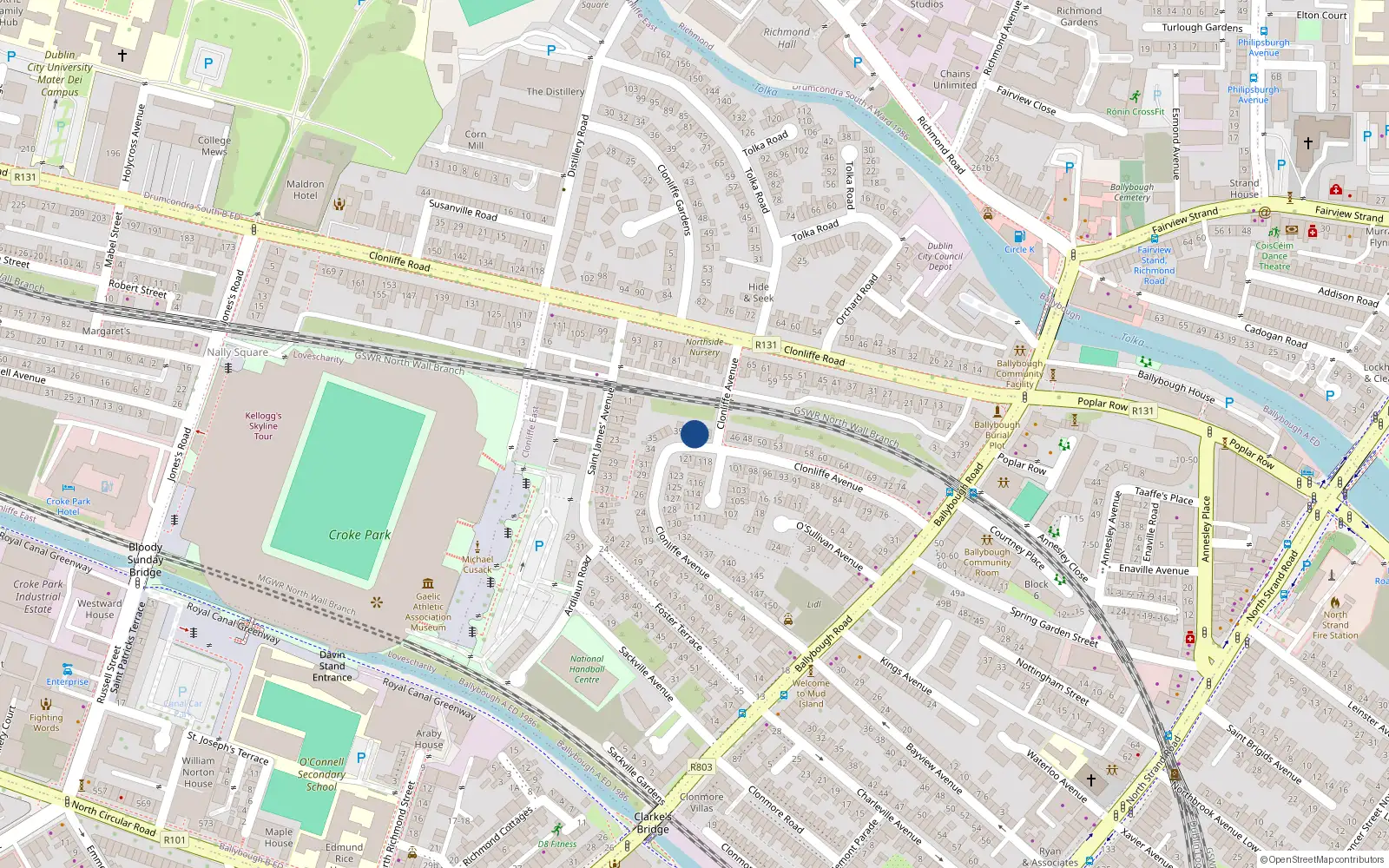 Overhead map showing the location of 42 Clonliffe Avenue, Ballybough, Dublin 3