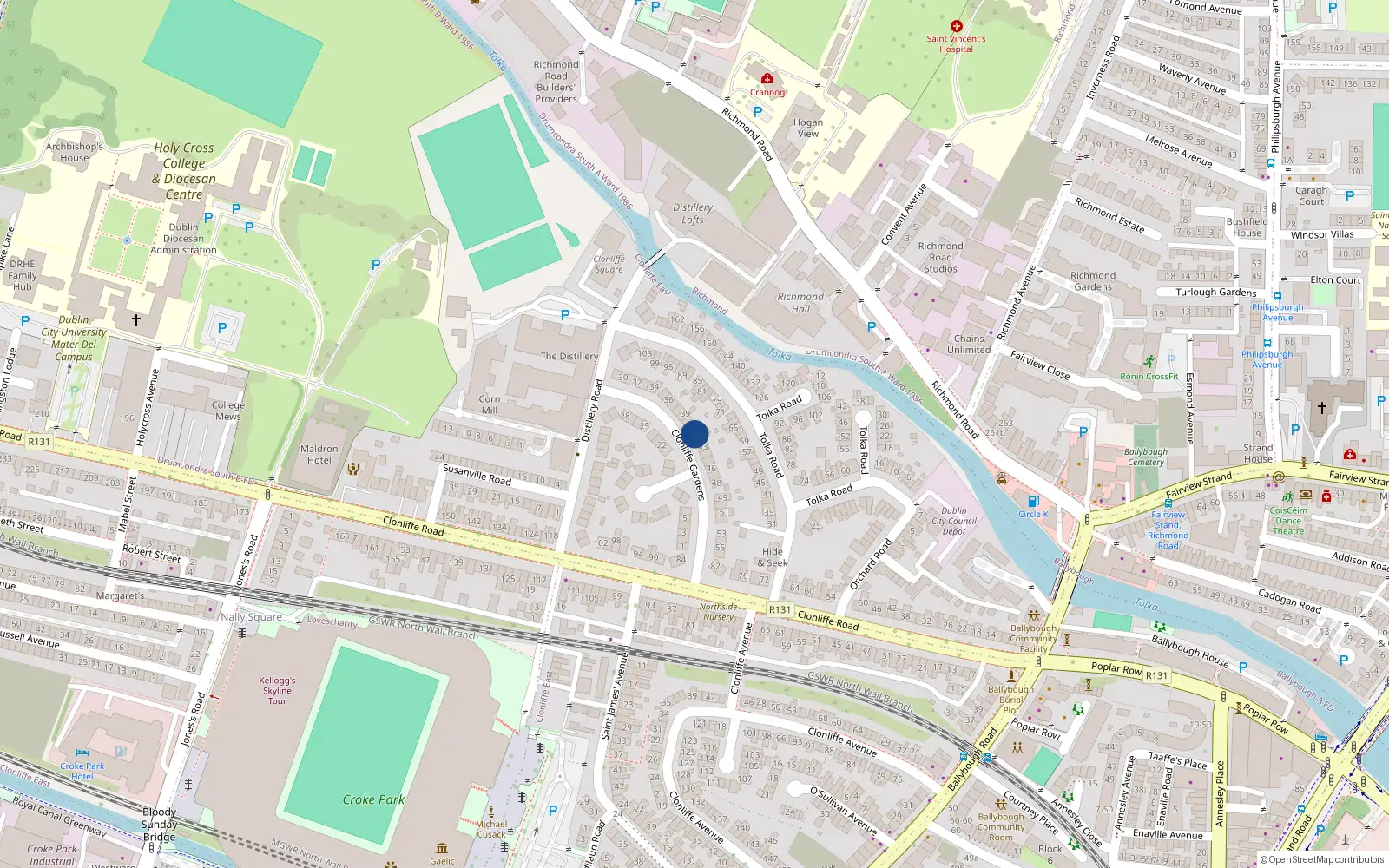 Overhead map showing the location of 42 Clonliffe Gardens, Dublin 3, Dublin