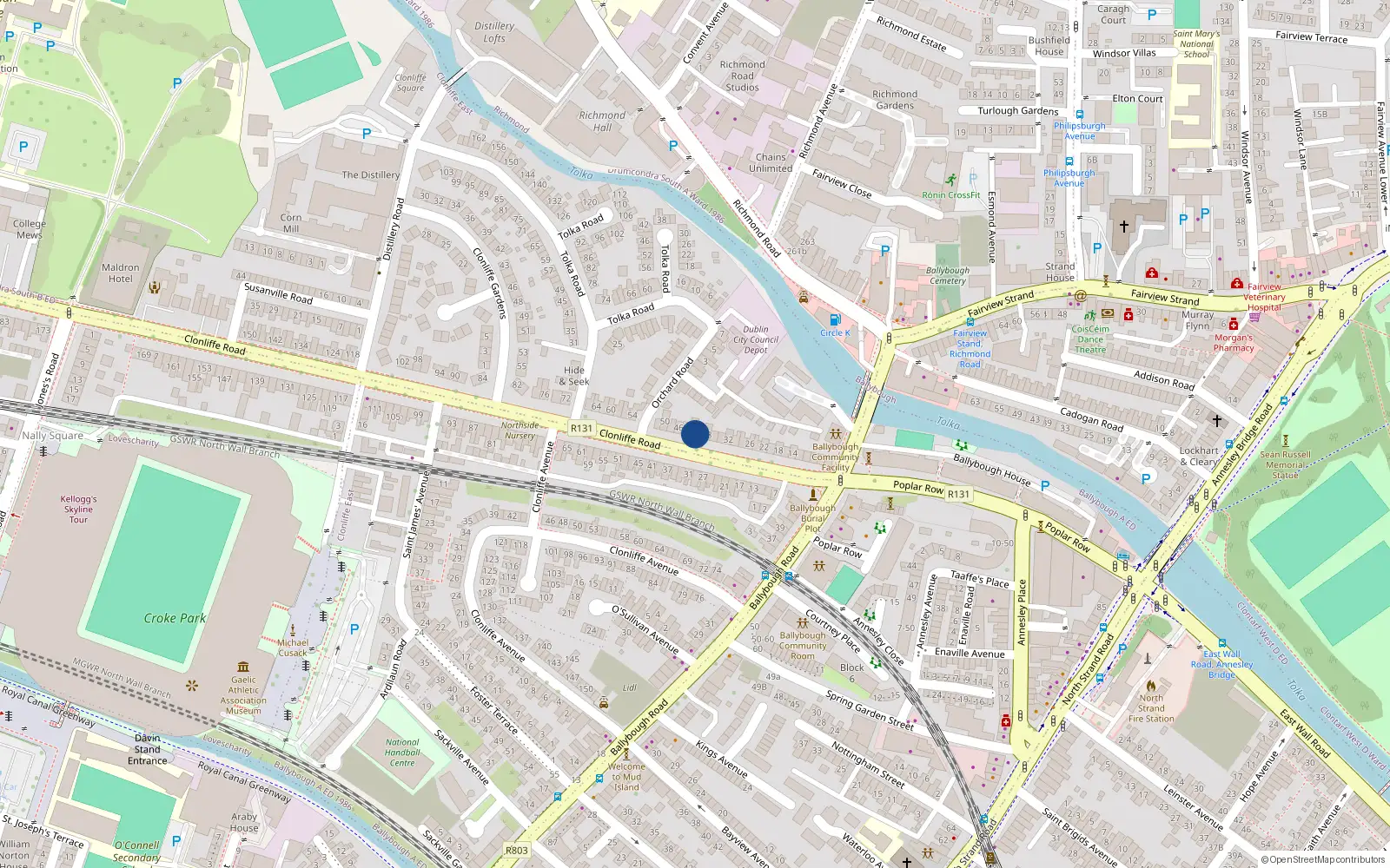 Overhead map showing the location of 42 Clonliffe Road, Dublin 3