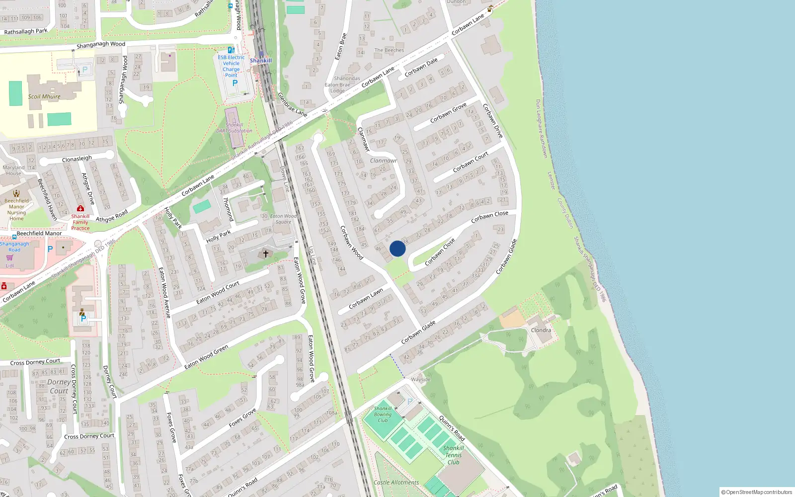 Overhead map showing the location of 42 Corbawn Close, Shankill