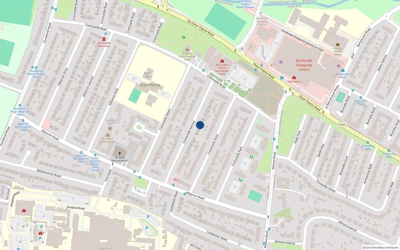 Overhead map showing the location of 42 Cromcastle Avenue, Coolock, Dublin 5