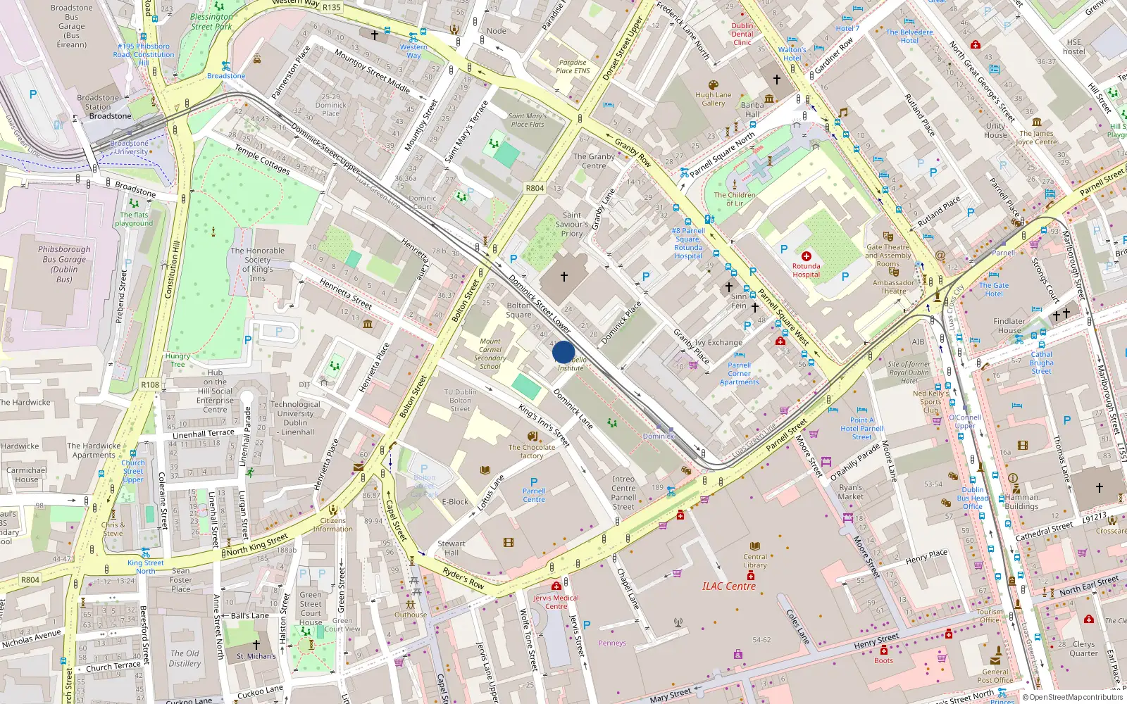 Overhead map showing the location of 42 Dominick St Lower, Dublin 1, Dublin