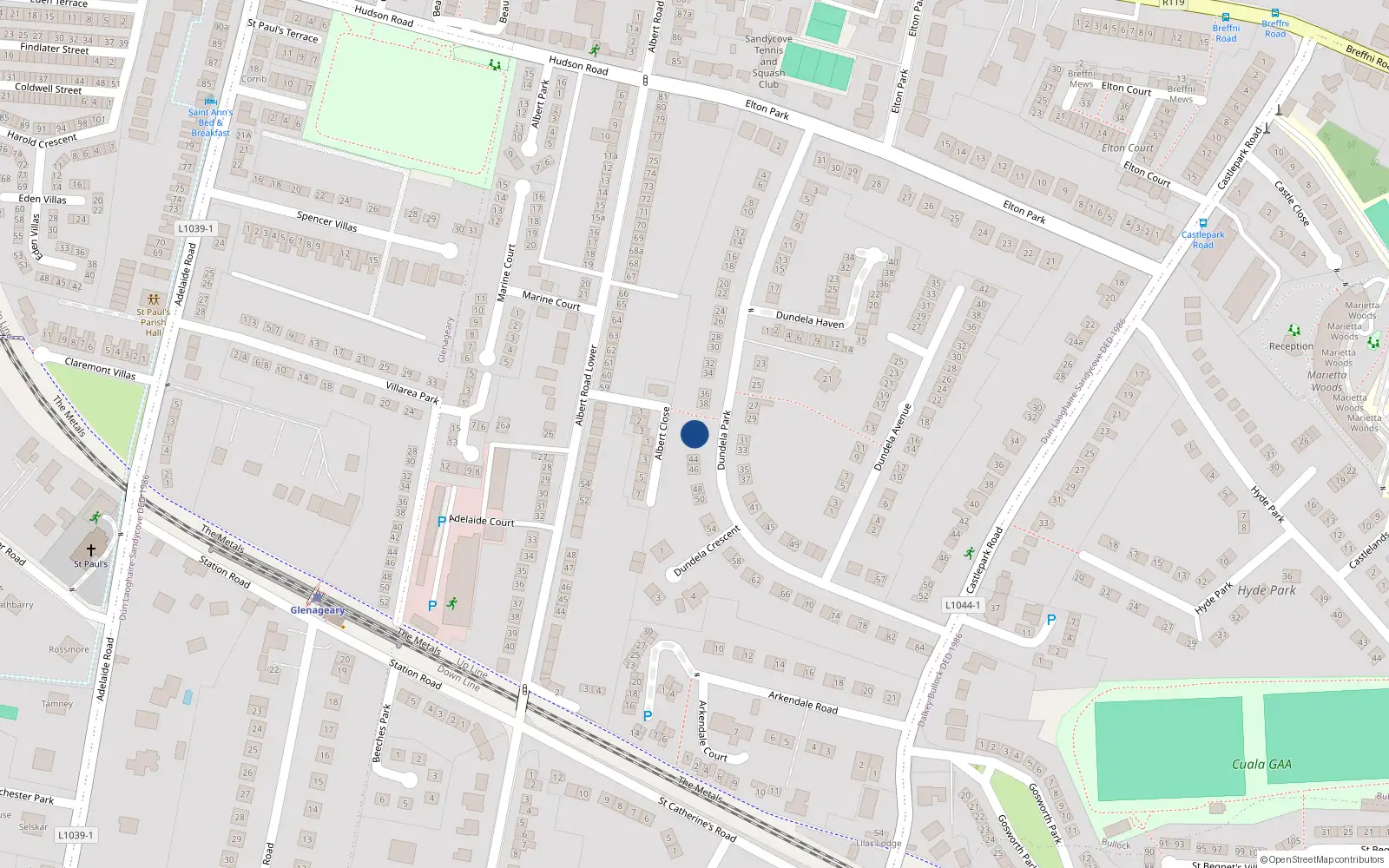 Overhead map showing the location of 42 Dundela Park, Dublin