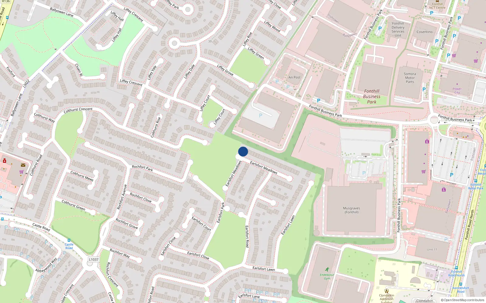 Overhead map showing the location of 42 Earlsfort Meadows, Lucan, Dublin