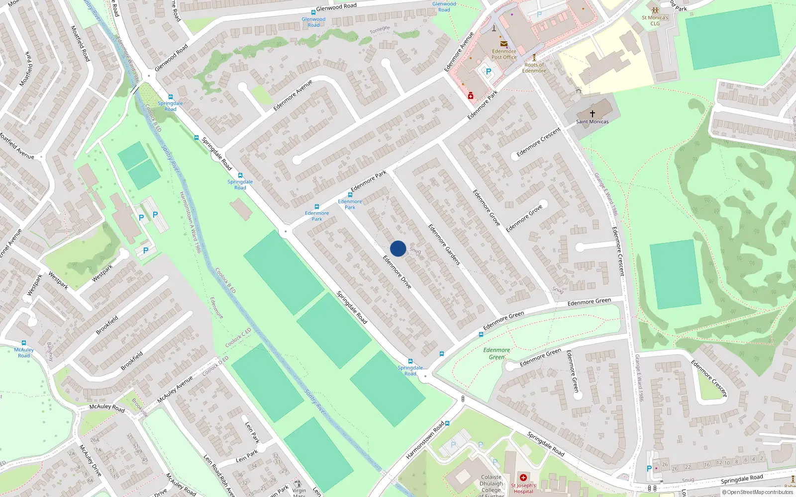 Overhead map showing the location of 42 Edenmore Drive, Raheny, Dublin 5
