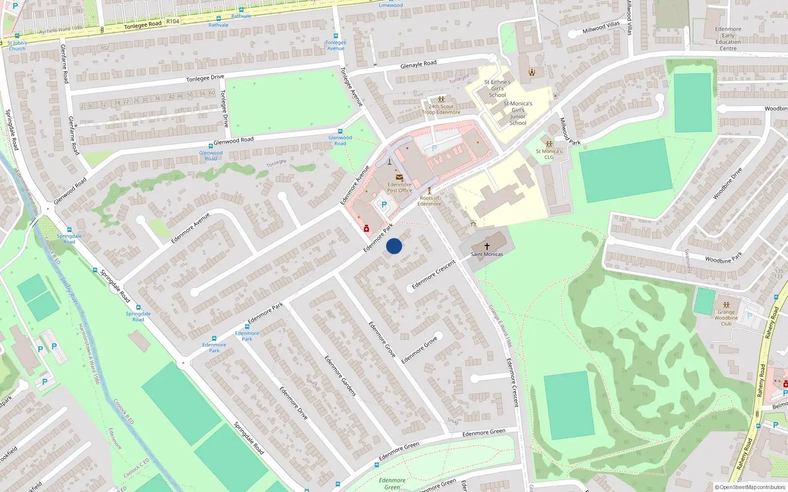 Overhead map showing the location of 42 Edenmore Park, Dublin 5
