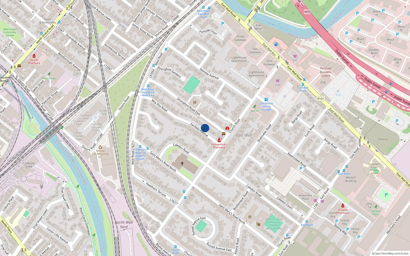 Overhead map showing the location of 42 Fairfield Avenue, Dublin 3, Dublin