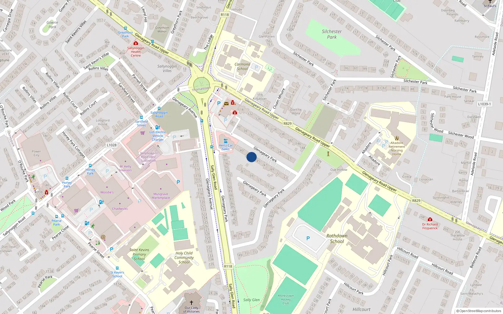 Overhead map showing the location of 42 Glenageary Park, Dublin