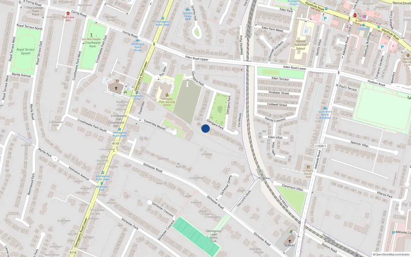 Overhead map showing the location of 42 Glengara Park, Glenageary, Dublin