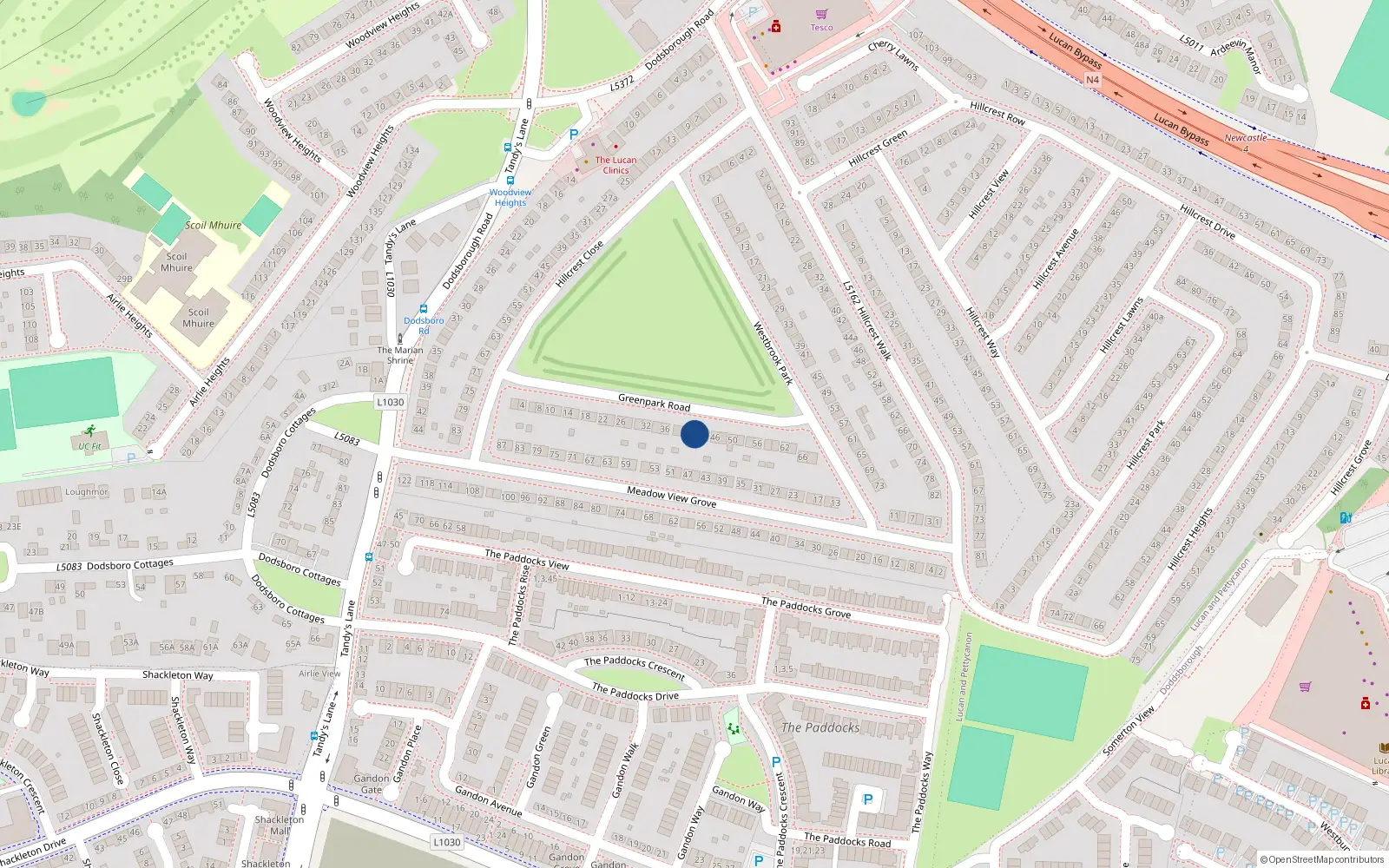 Overhead map showing the location of 42 Greenpark Road, Lucan