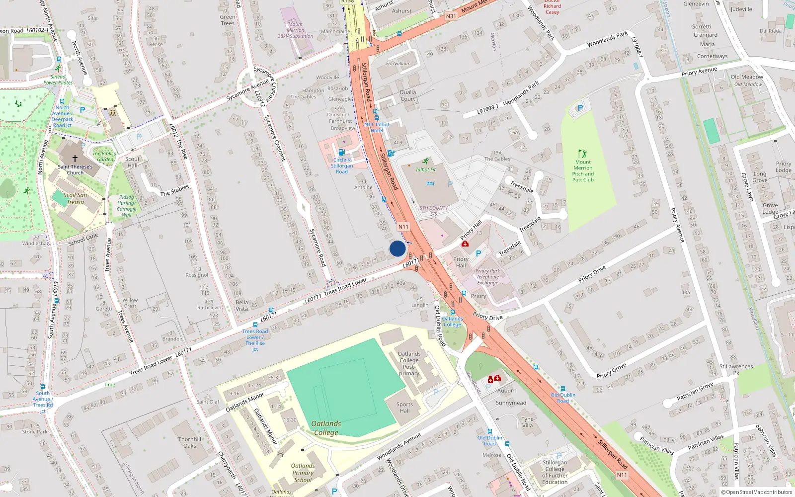 Overhead map showing the location of 42 Greygates, Dublin