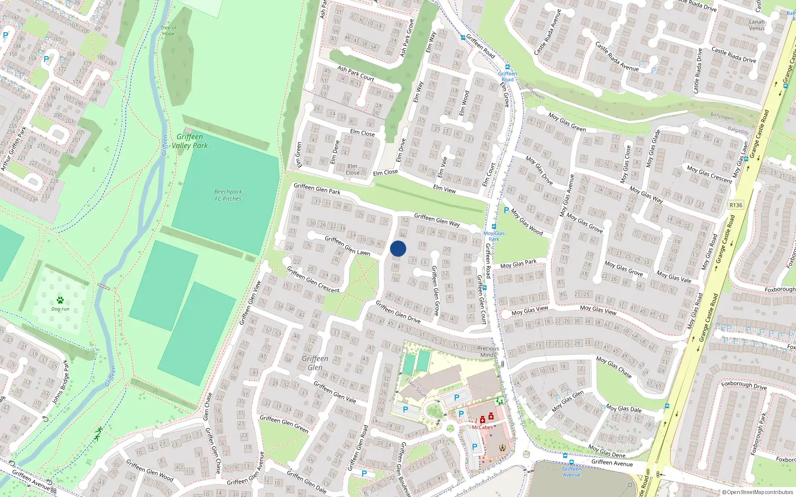 Overhead map showing the location of 42 Griffeen Glen Drive, Lucan
