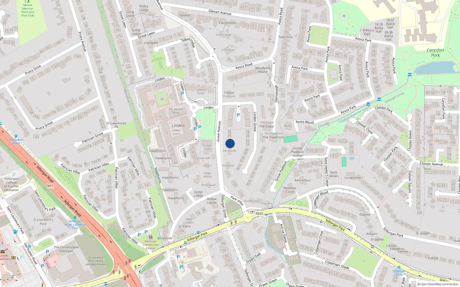 Overhead map showing the location of 42 Grove Avenue, Dublin