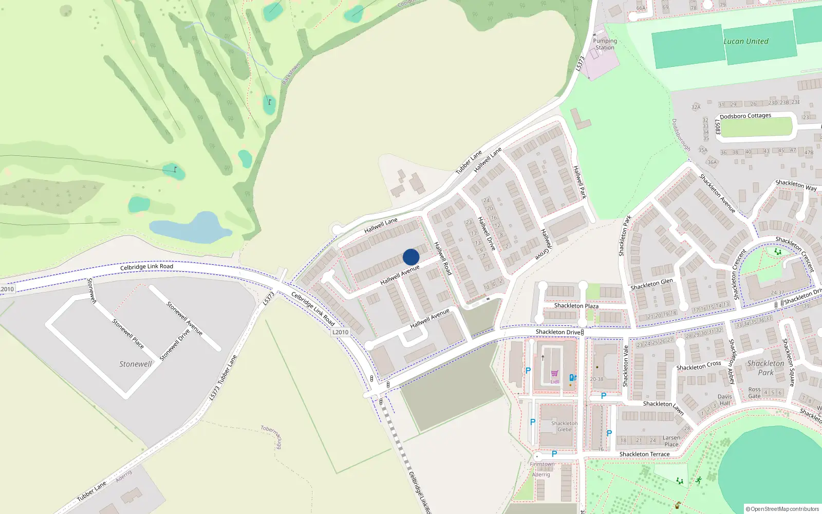 Overhead map showing the location of 42 Hallwell Avenue, Lucan