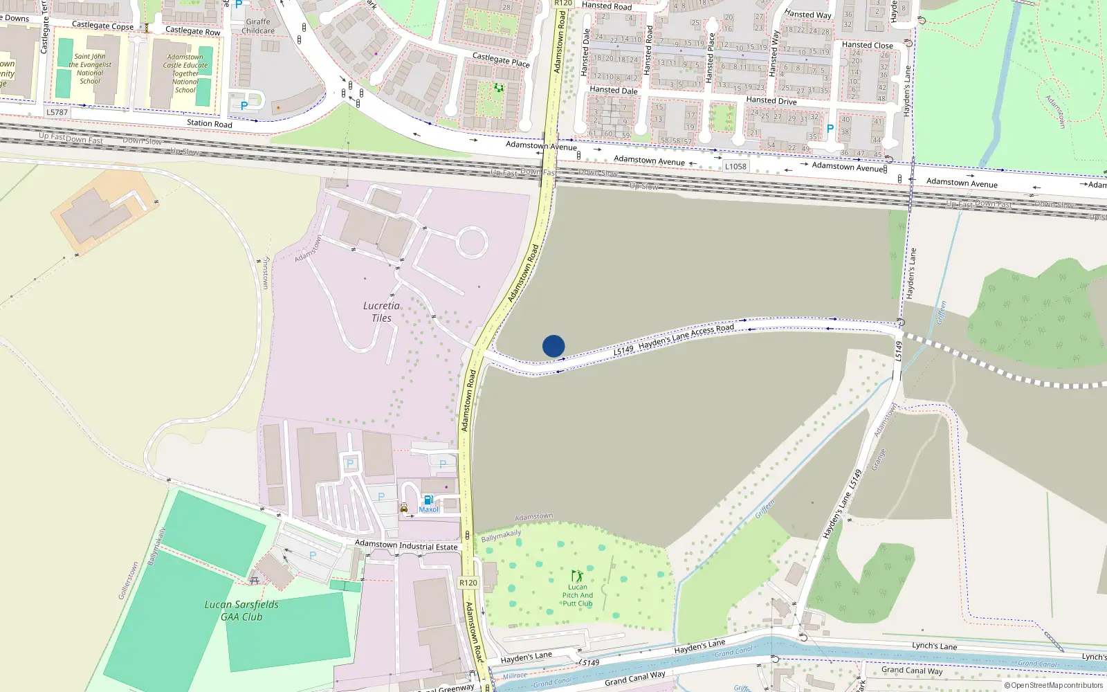 Overhead map showing the location of 42 Halwell Road, Adamstown, Lucan