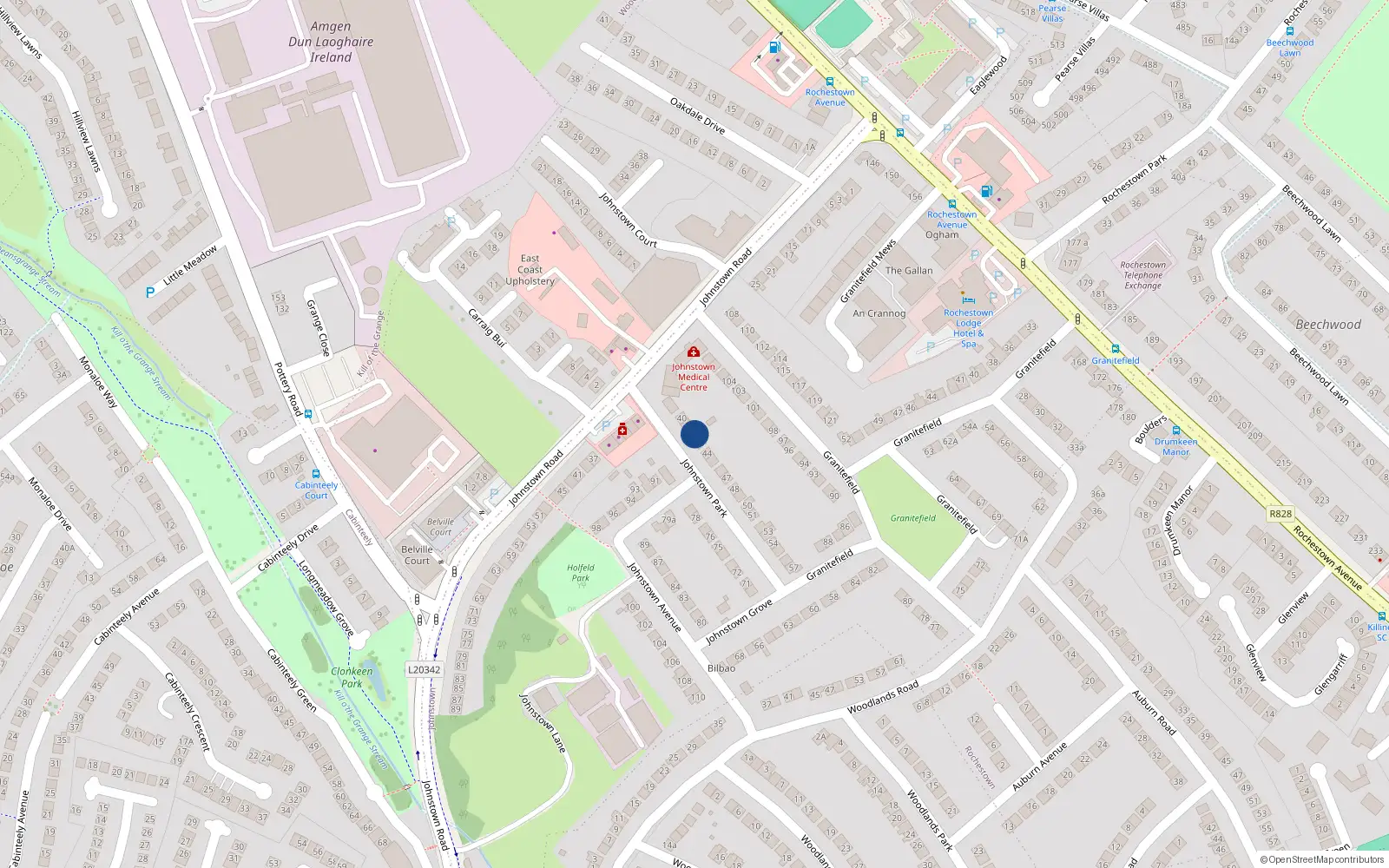 Overhead map showing the location of 42 Johnstown Park, Dun Laoghaire