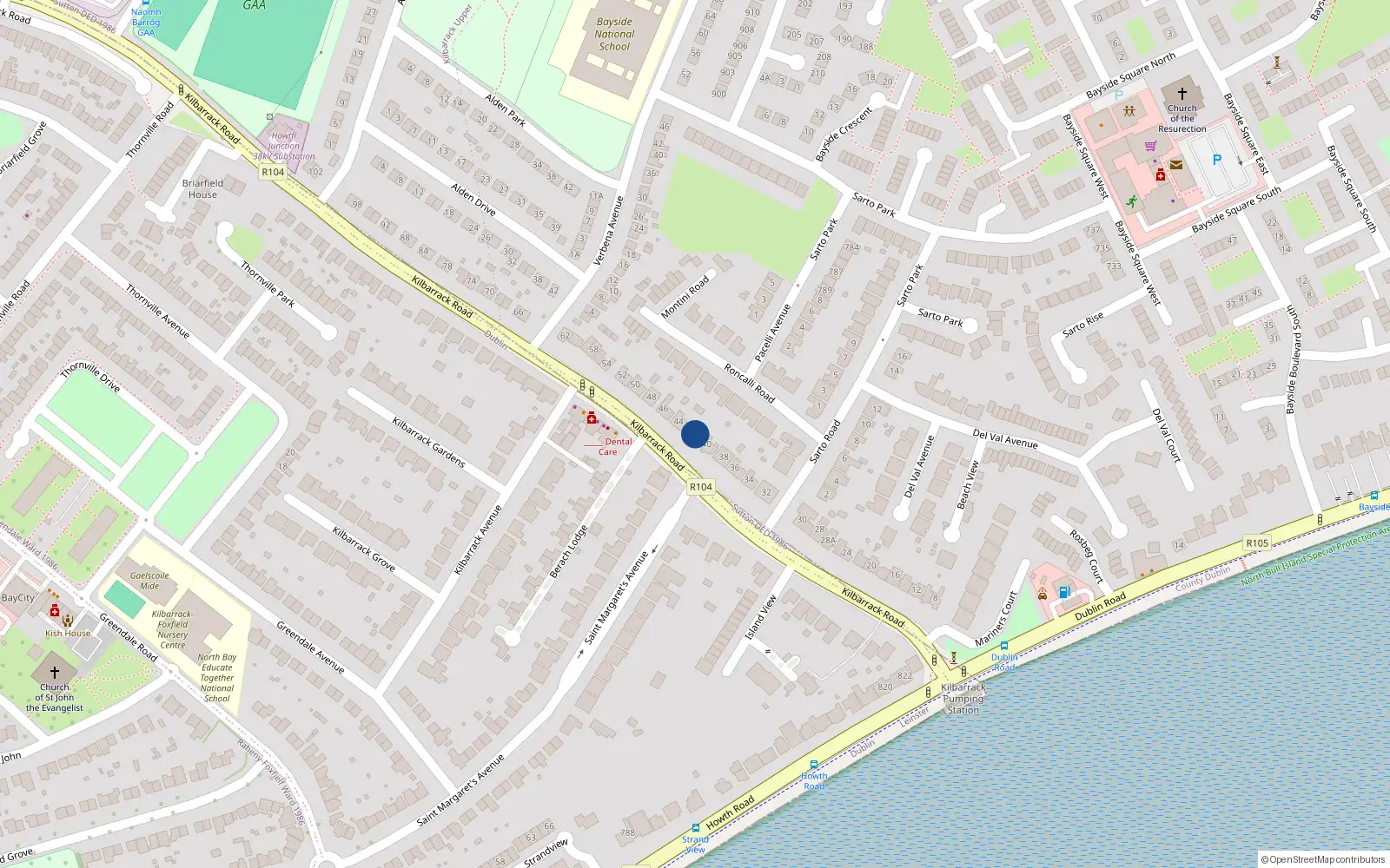 Overhead map showing the location of 42 Kilbarrack Road, Dublin 5