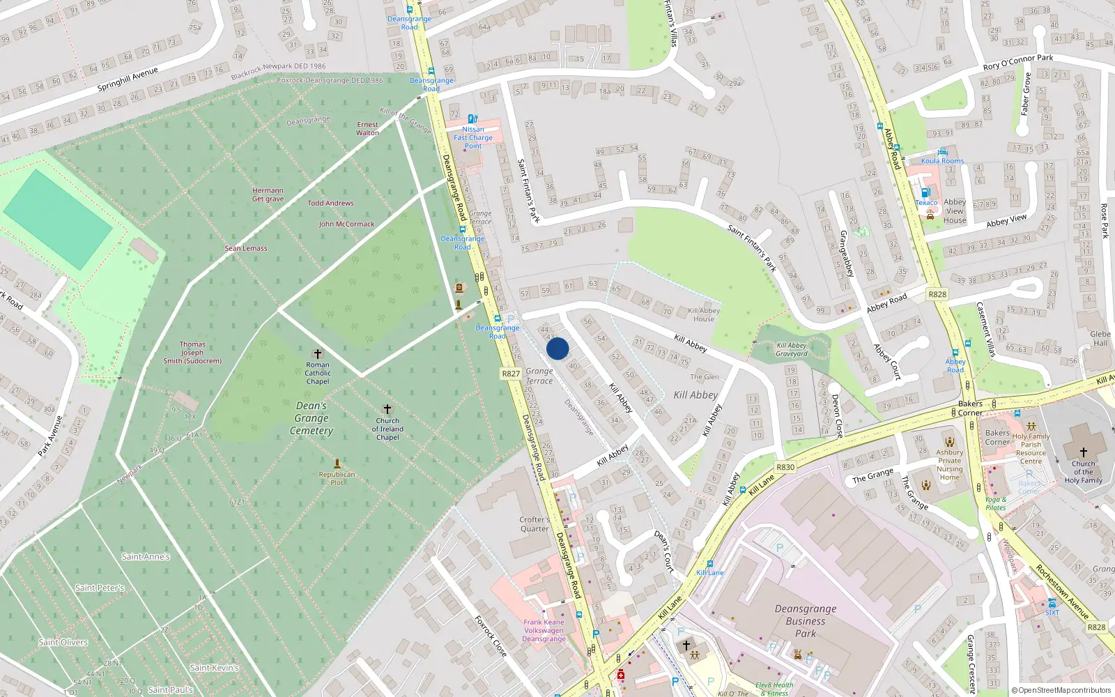 Overhead map showing the location of 42 Kill Abbey, Deansgrange, Dublin