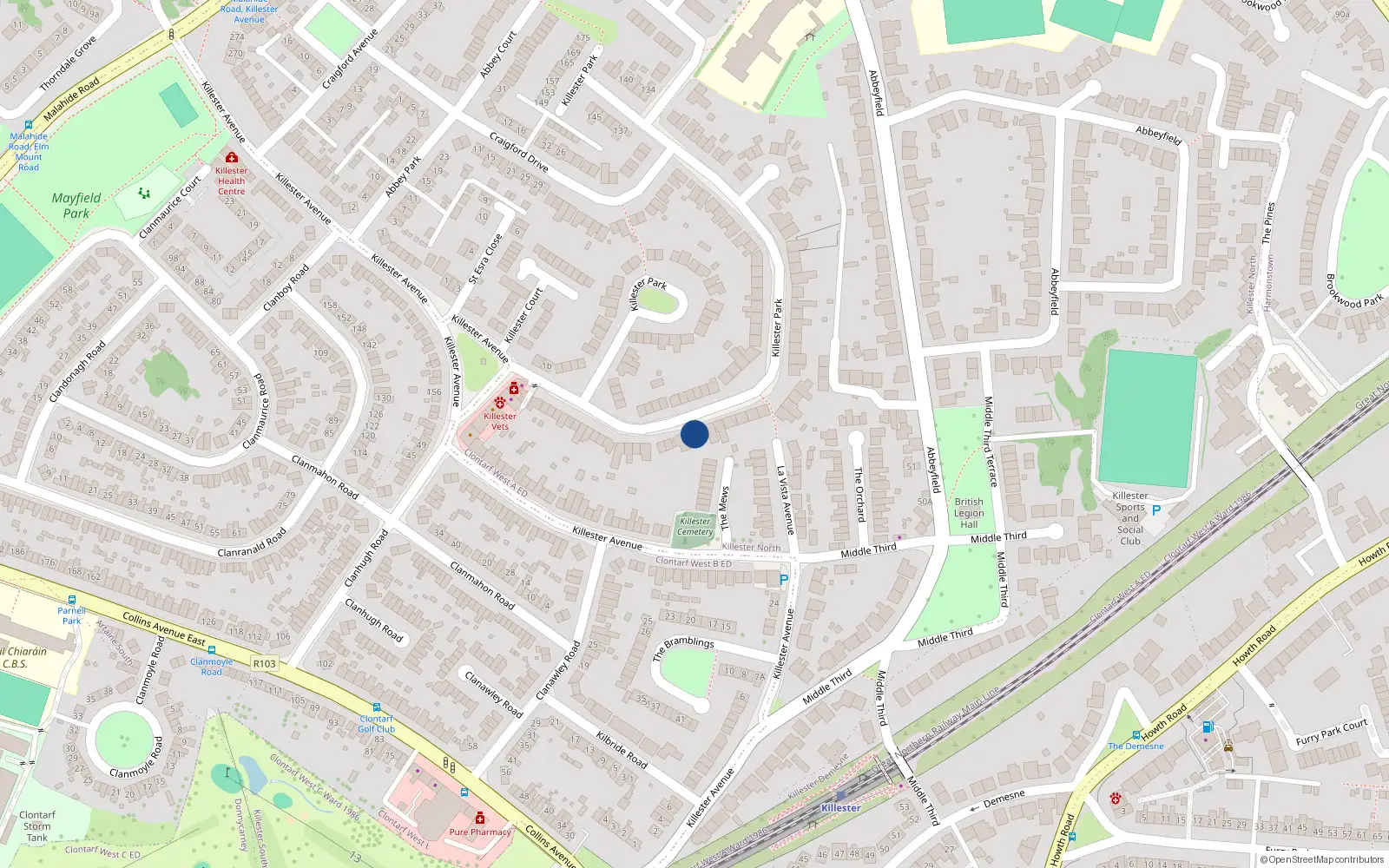 Overhead map showing the location of 42 Killester Park, Dublin 5