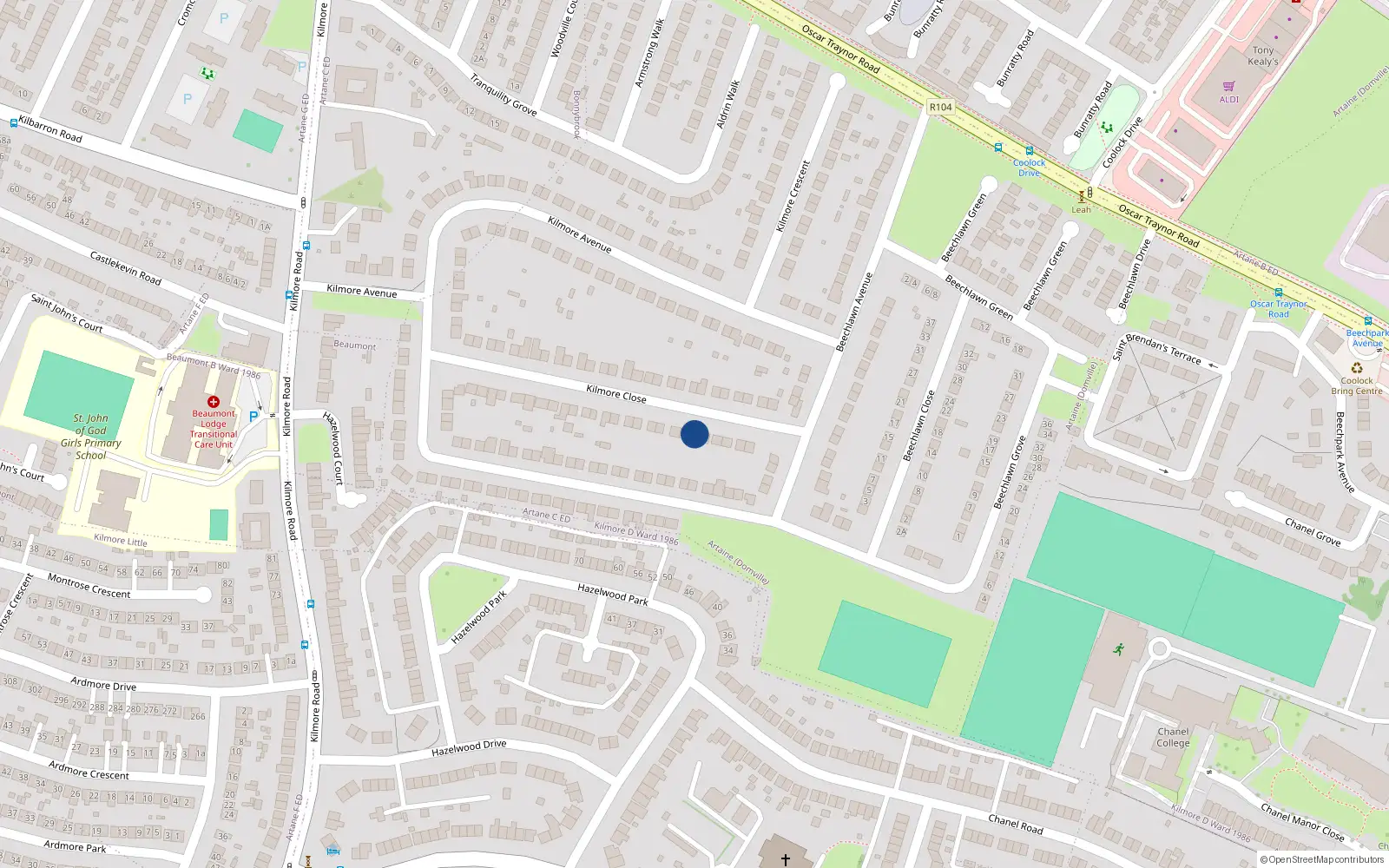 Overhead map showing the location of 42 Kilmore Close, Dublin 5