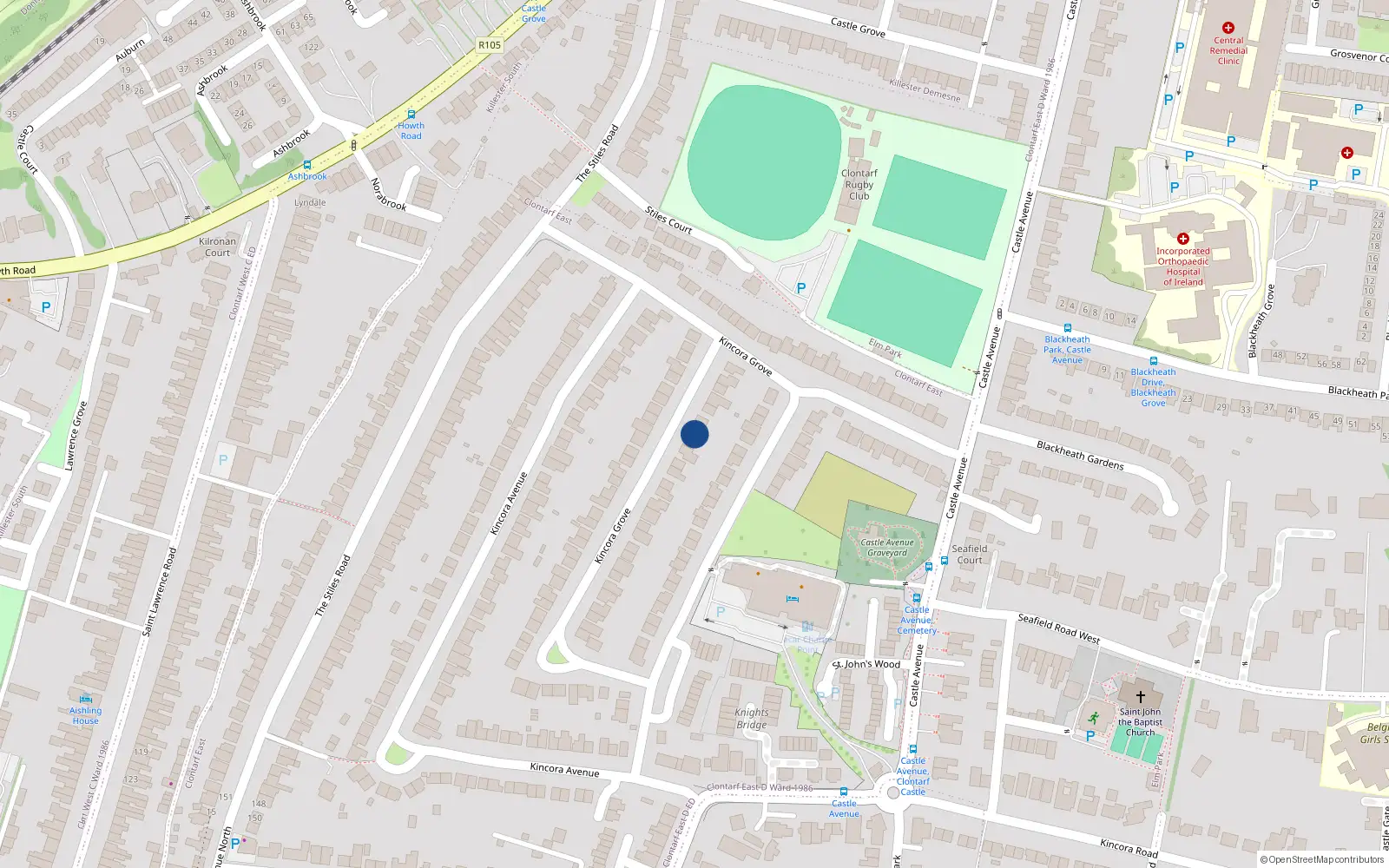 Overhead map showing the location of 42 Kincora Drive, Dublin 3