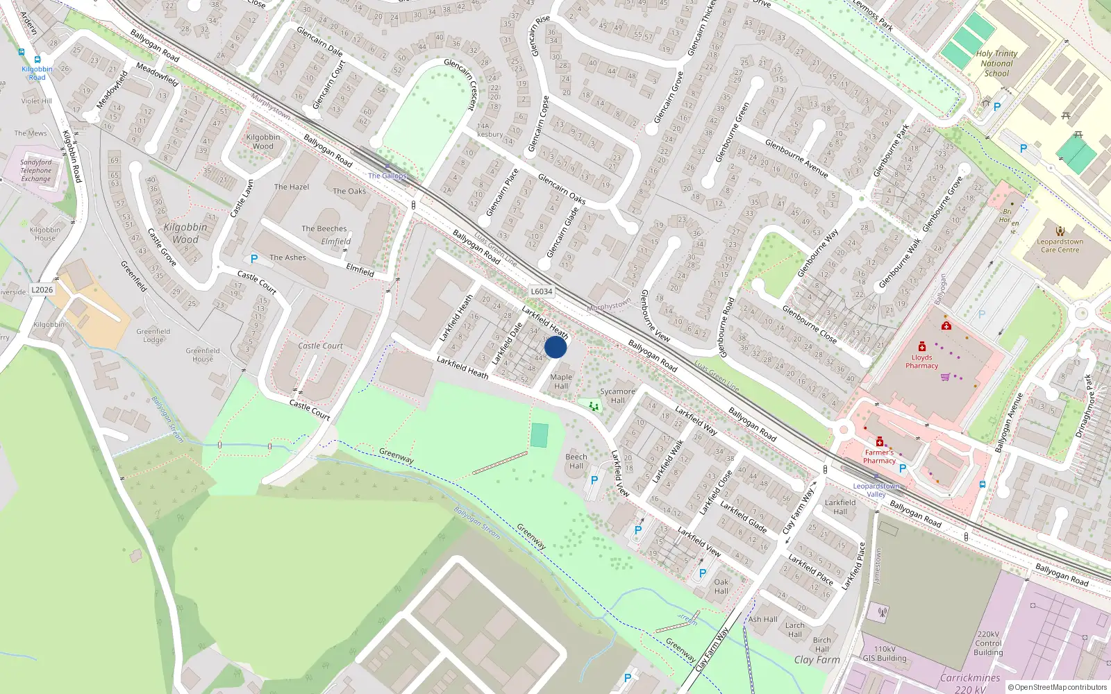Overhead map showing the location of 42 Larkfield Heath, Kilgobbin