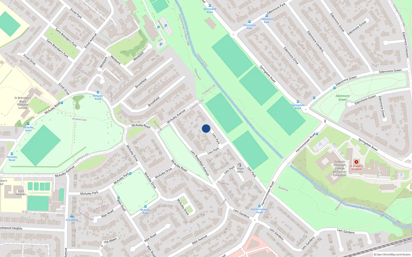 Overhead map showing the location of 42 Lein Park, Dublin 5