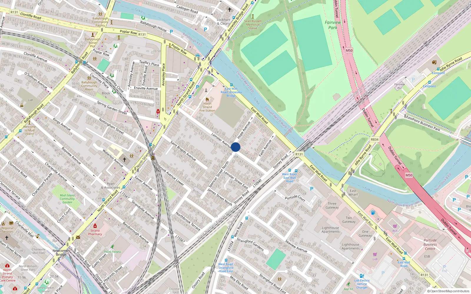 Overhead map showing the location of 42 Leinster Avenue, Dublin 3