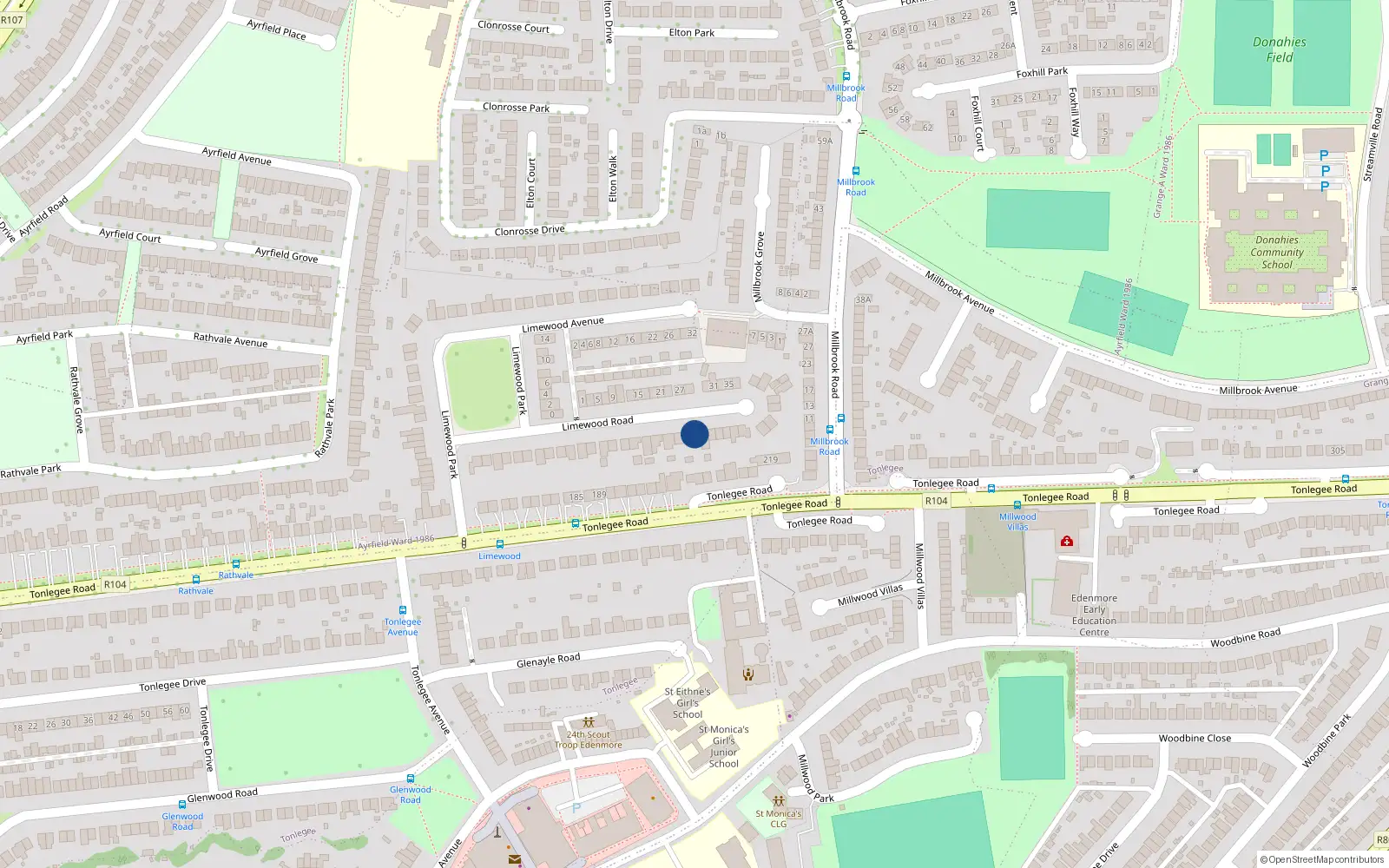 Overhead map showing the location of 42 Limewood Road, Dublin 5