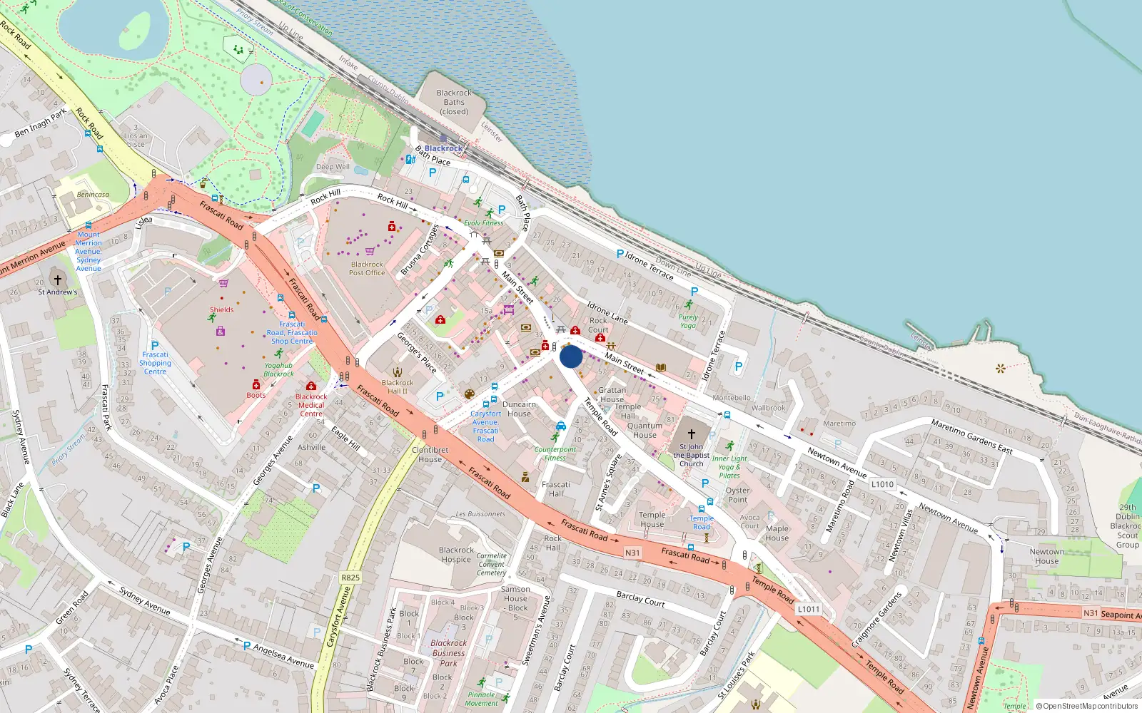 Overhead map showing the location of 42 Main Street, Blackrock, Co. Dublin