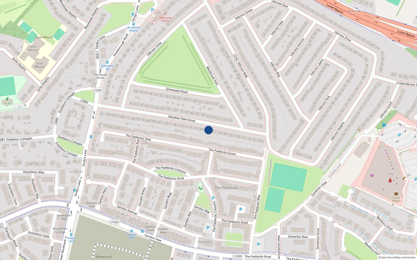 Overhead map showing the location of 42 Meadowview Grove, Lucan