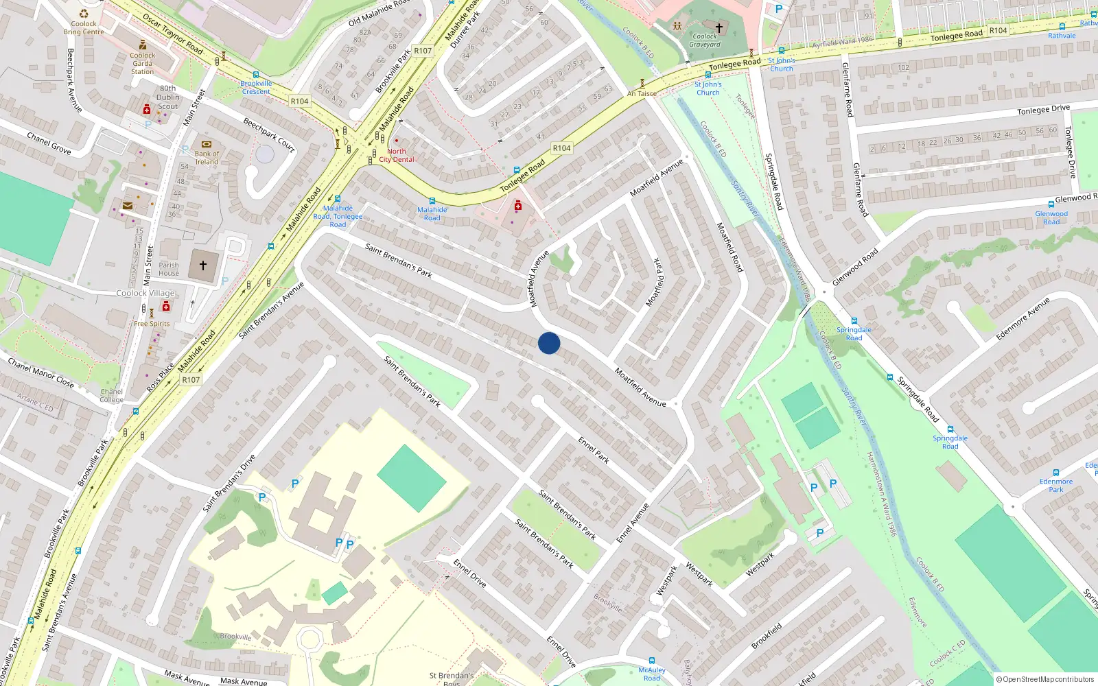 Overhead map showing the location of 42 Moatfield Avenue, Dublin 5