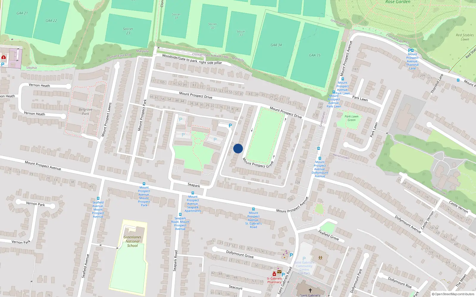 Overhead map showing the location of 42 Mount Prospect Grove, Dublin 3