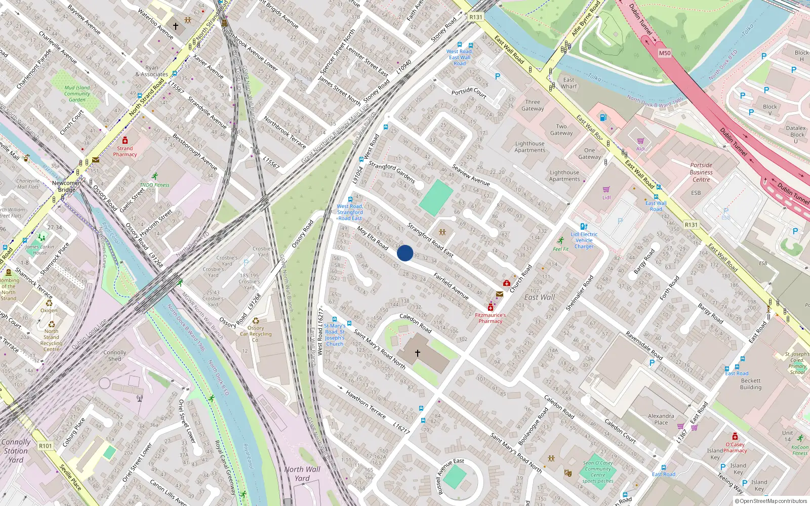 Overhead map showing the location of 42 Moy Elta Road, Dublin 3