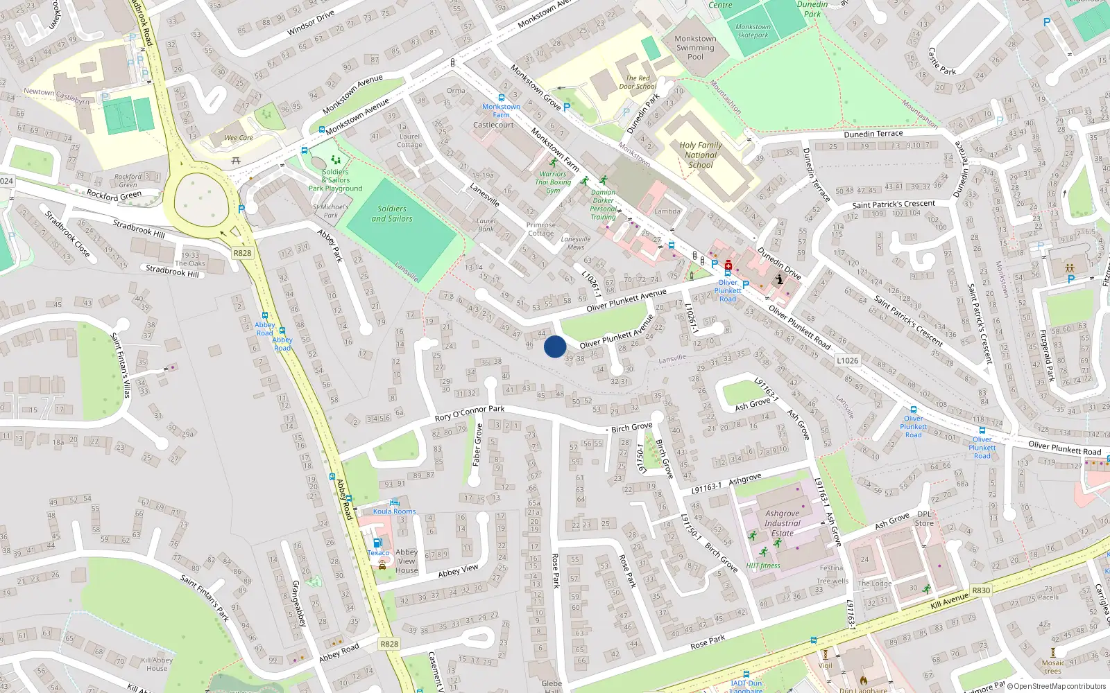 Overhead map showing the location of 42 Oliver Plunkett Avenue, Dublin