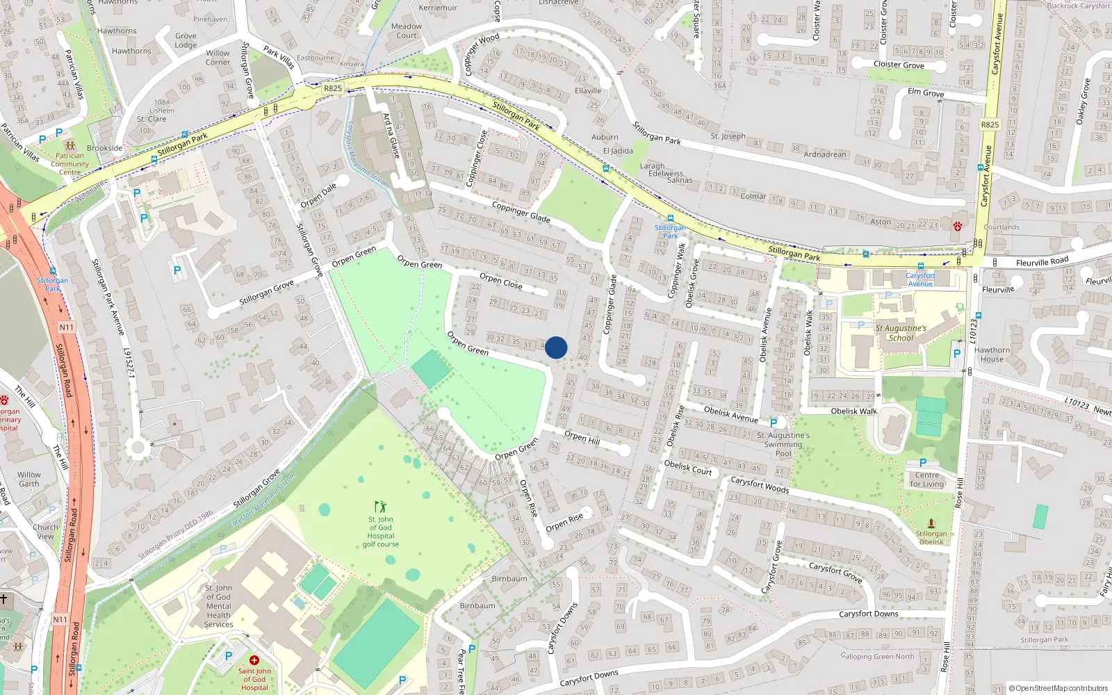Overhead map showing the location of 42 Orpen Green, Blackrock