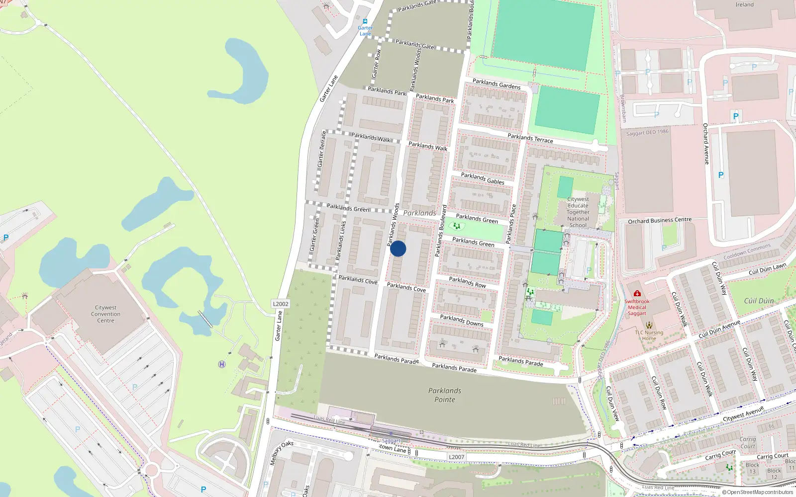 Overhead map showing the location of 42 Parklands Wood, Saggart