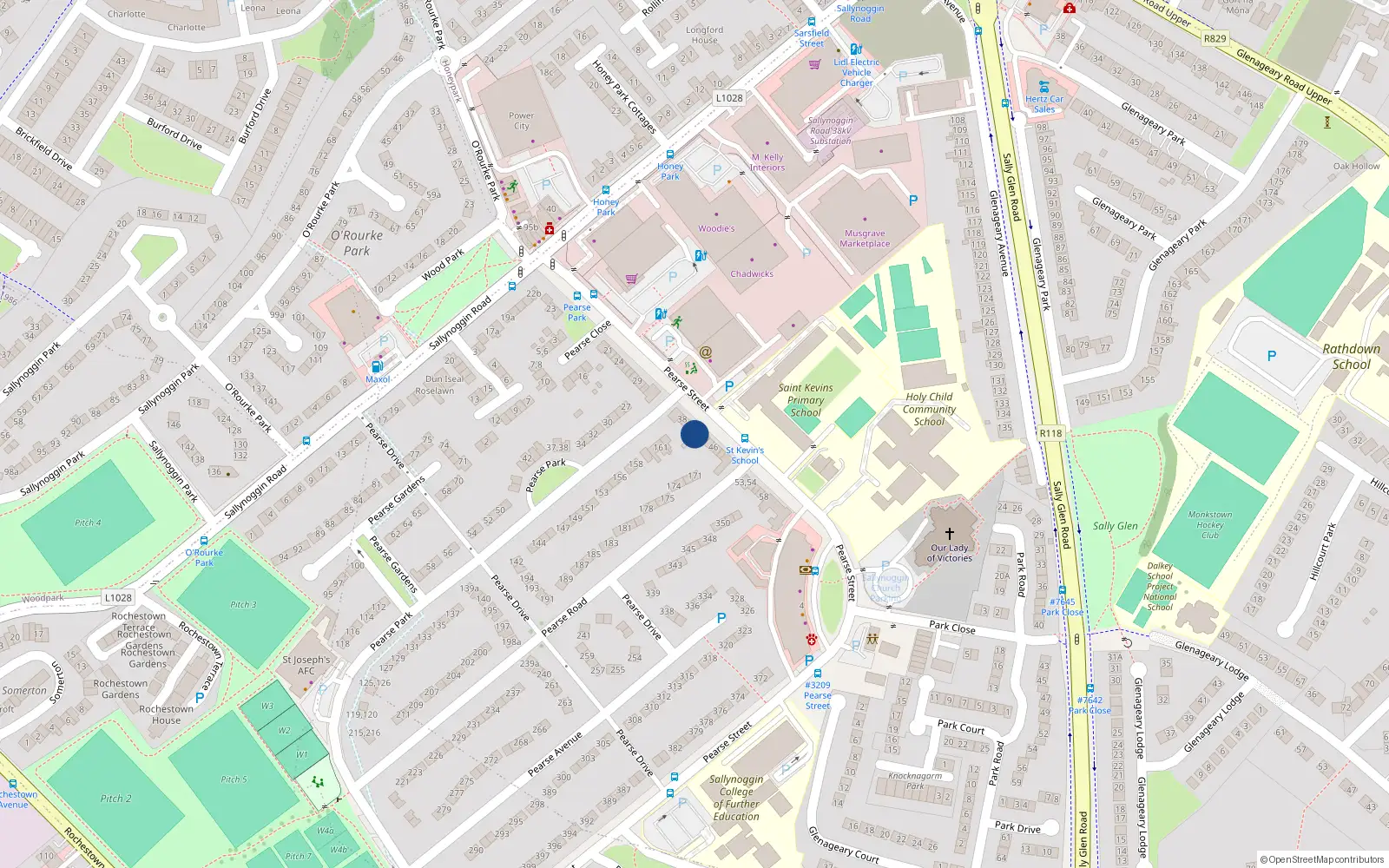 Overhead map showing the location of 42 Pearse Street, Sallynoggin
