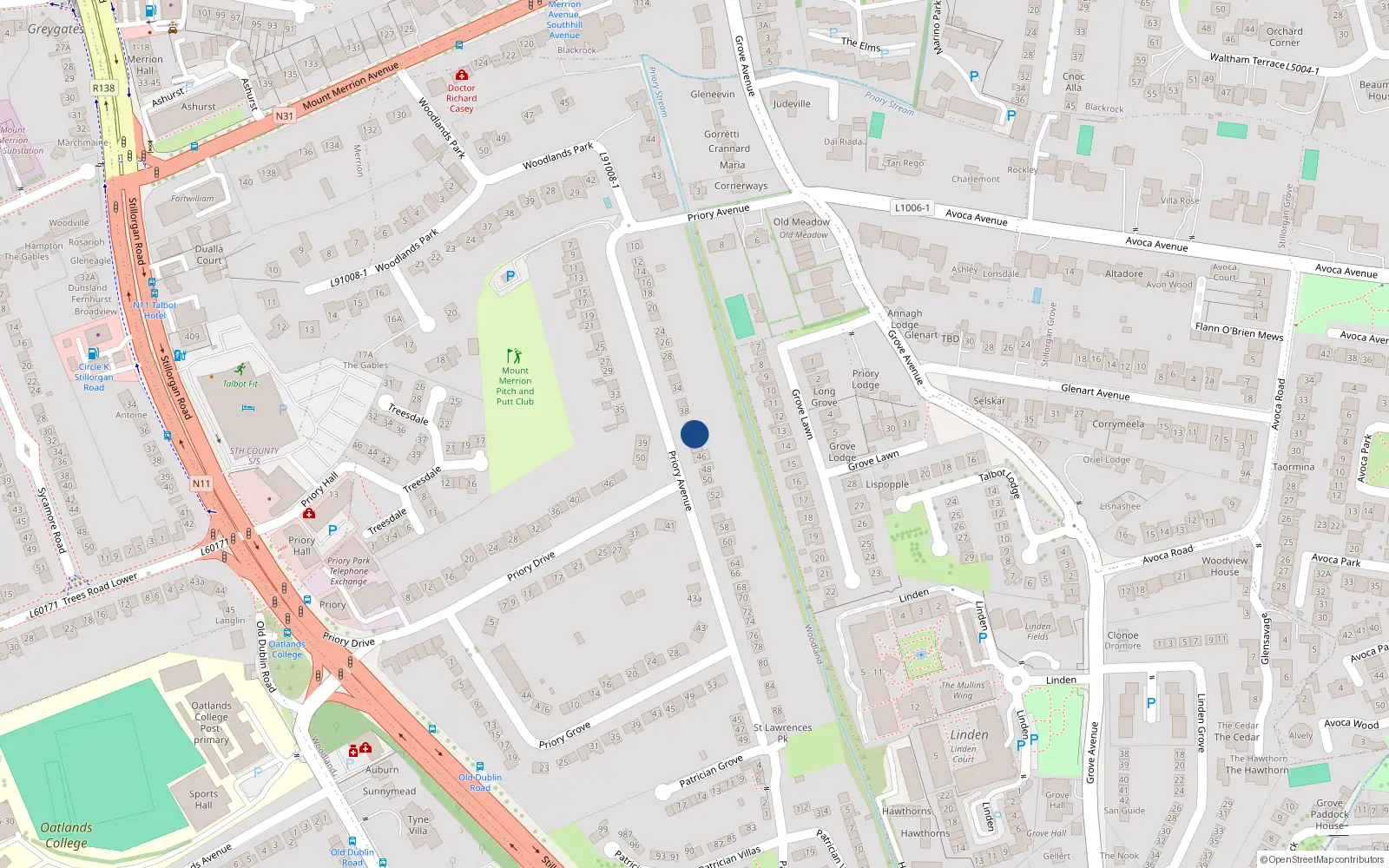 Overhead map showing the location of 42 Priory Avenue, Dublin